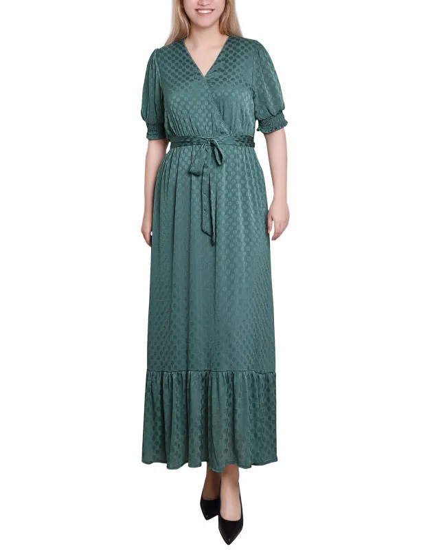 Green Short Sleeve Surplice Midi Dress sold by Dress Barn