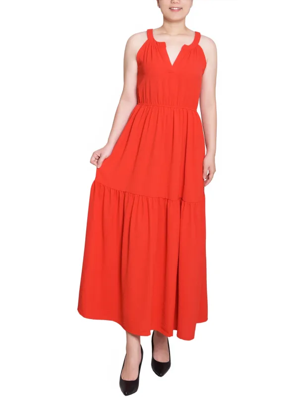 Red V Neck Tiered Sundress made by Dress Barn
