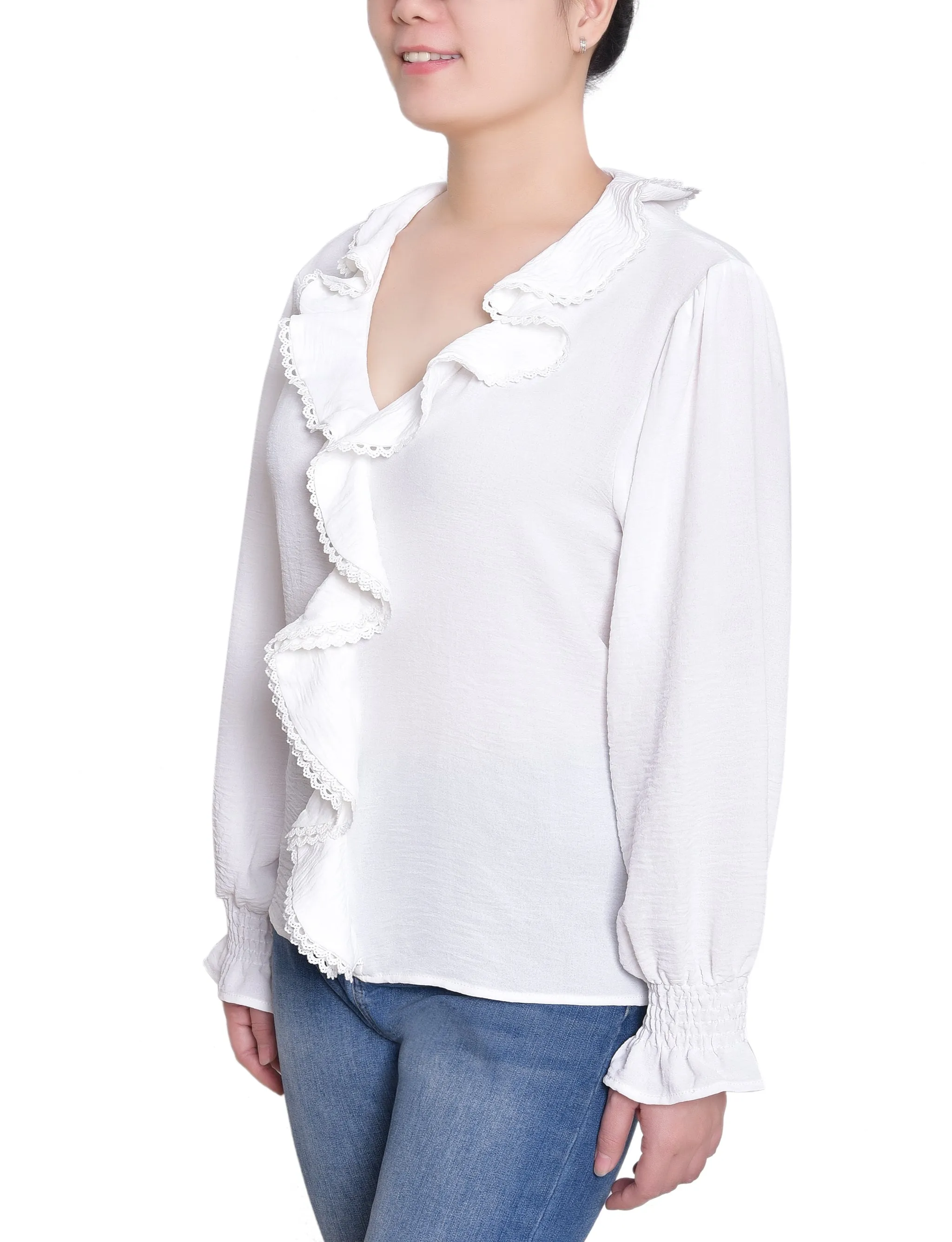 NY Collection Short Sleeve Ruffle Front Blouse sold by Dress Barn product image thumbnail 3