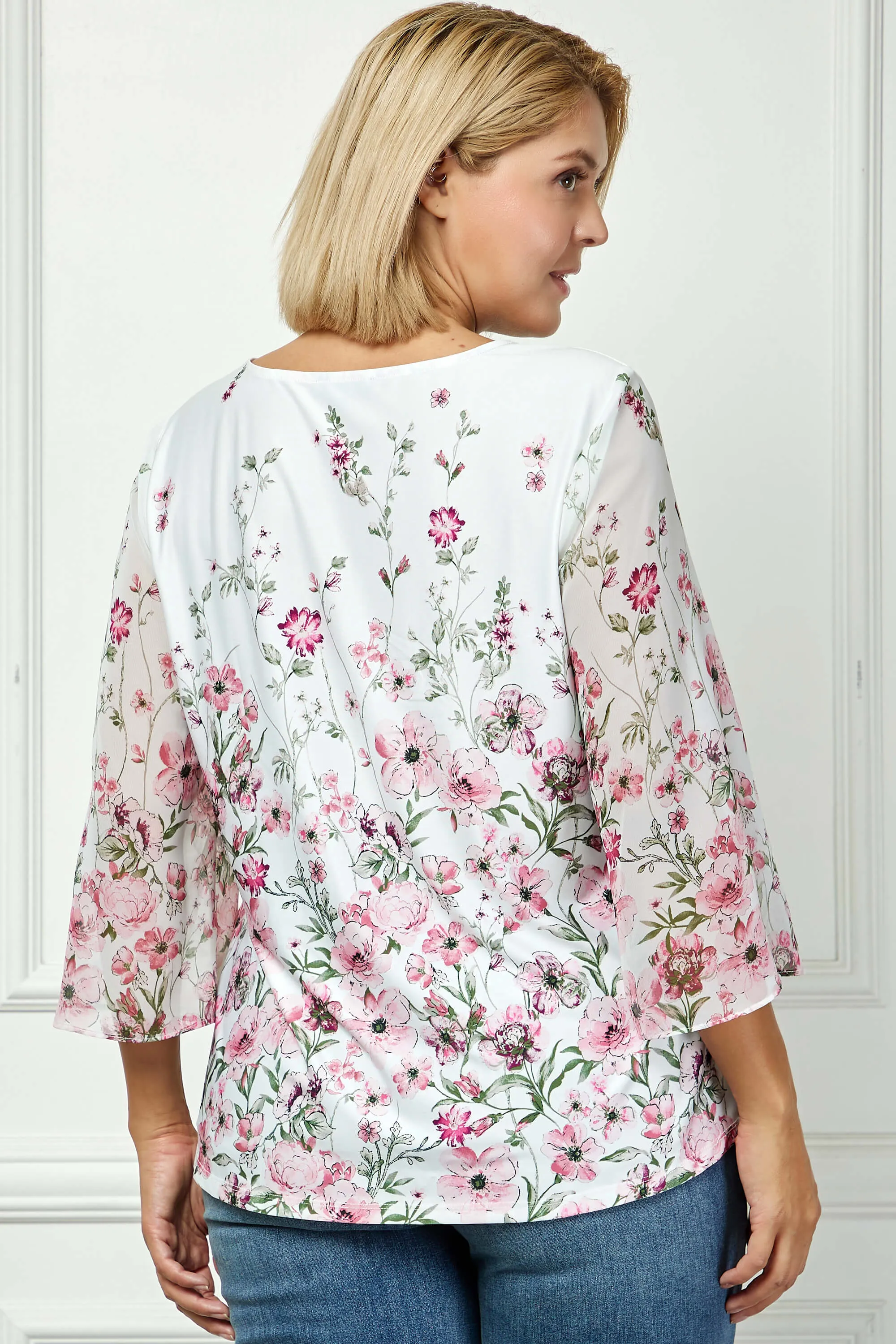 3/4 Flare Sleeve Cutout Neck Border Print Blouse - Ivory - Plus sold by Dress Barn product image thumbnail 4