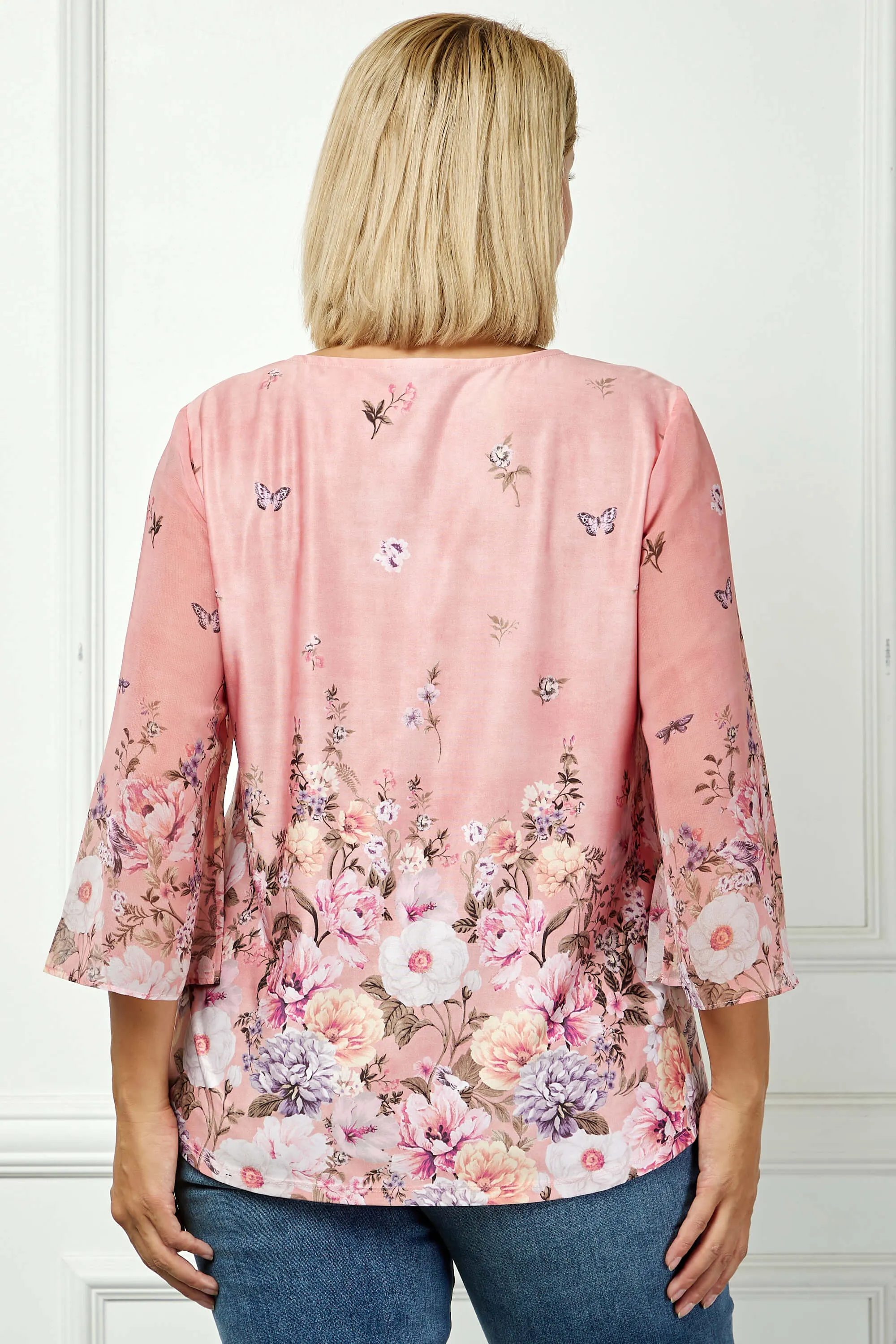 3/4 Flare Sleeve Cutout Neck Border Print Blouse - Pink - Plus sold by Dress Barn product image thumbnail 4