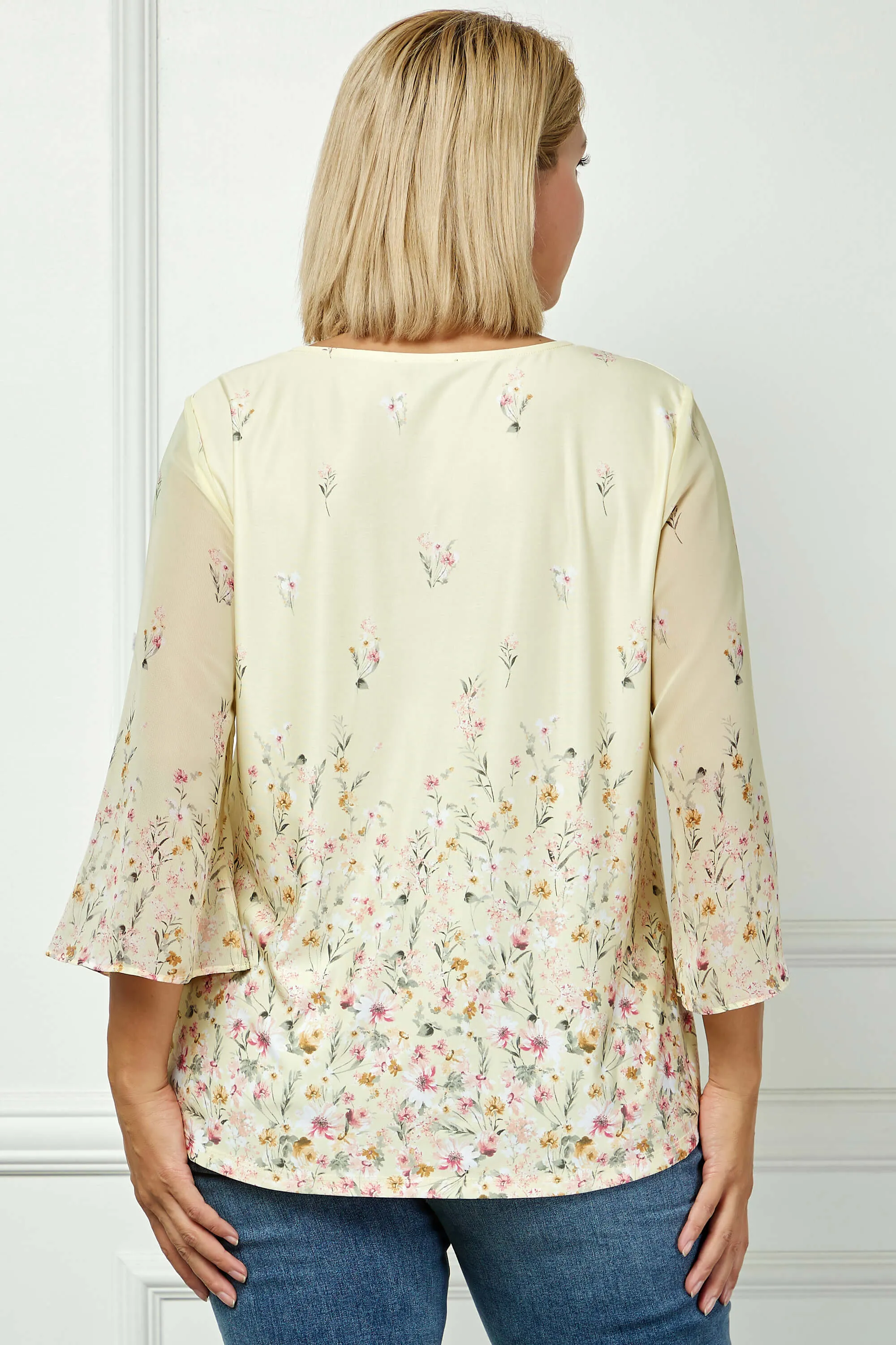 3/4 Flare Sleeve Cutout Neck Border Print Blouse - Yellow - Plus sold by Dress Barn product image thumbnail 4