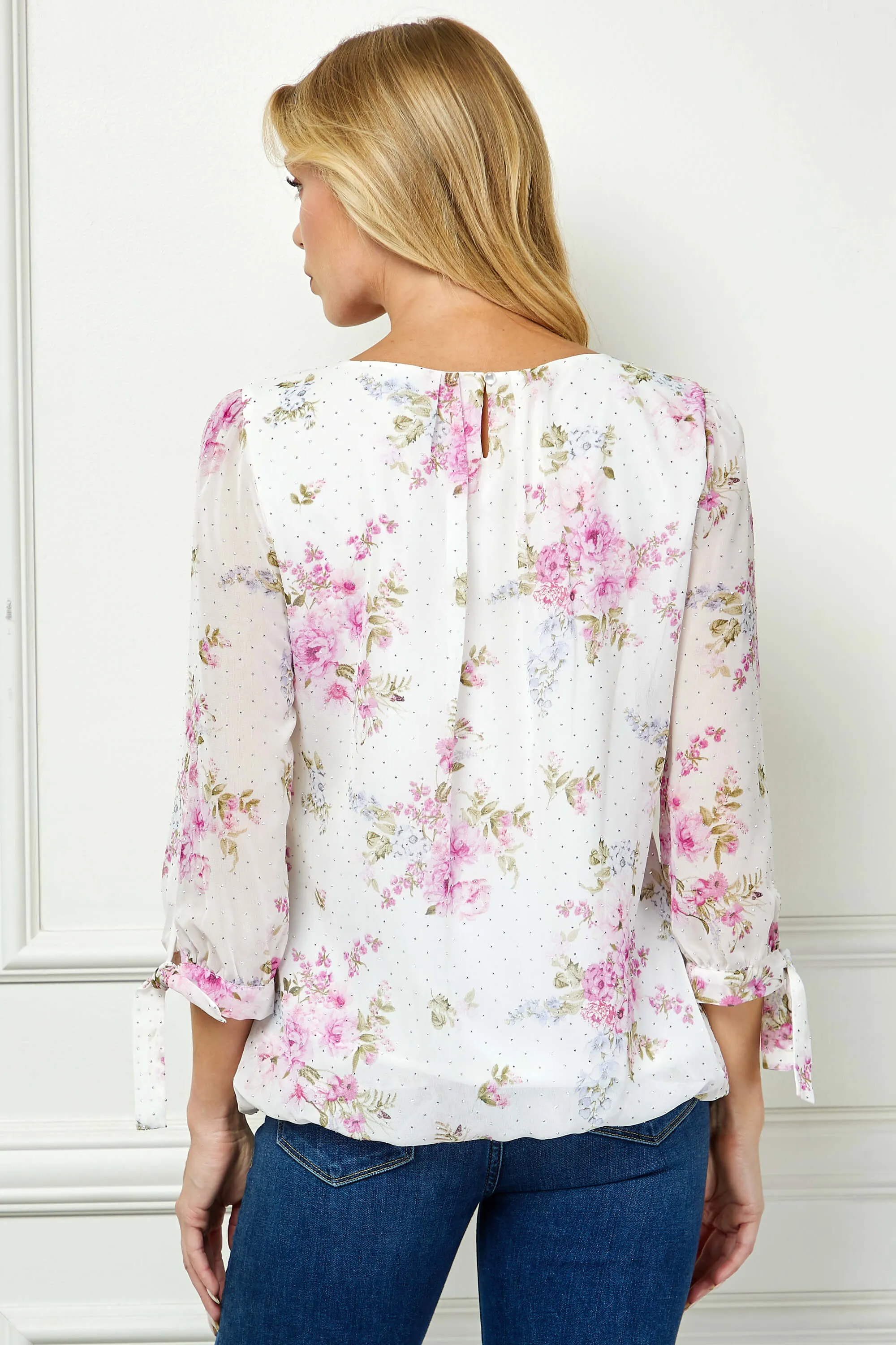 3/4 Tie Sleeve Pleat Neck Bubble Blouse in Ivory sold by Dress Barn product image thumbnail 4