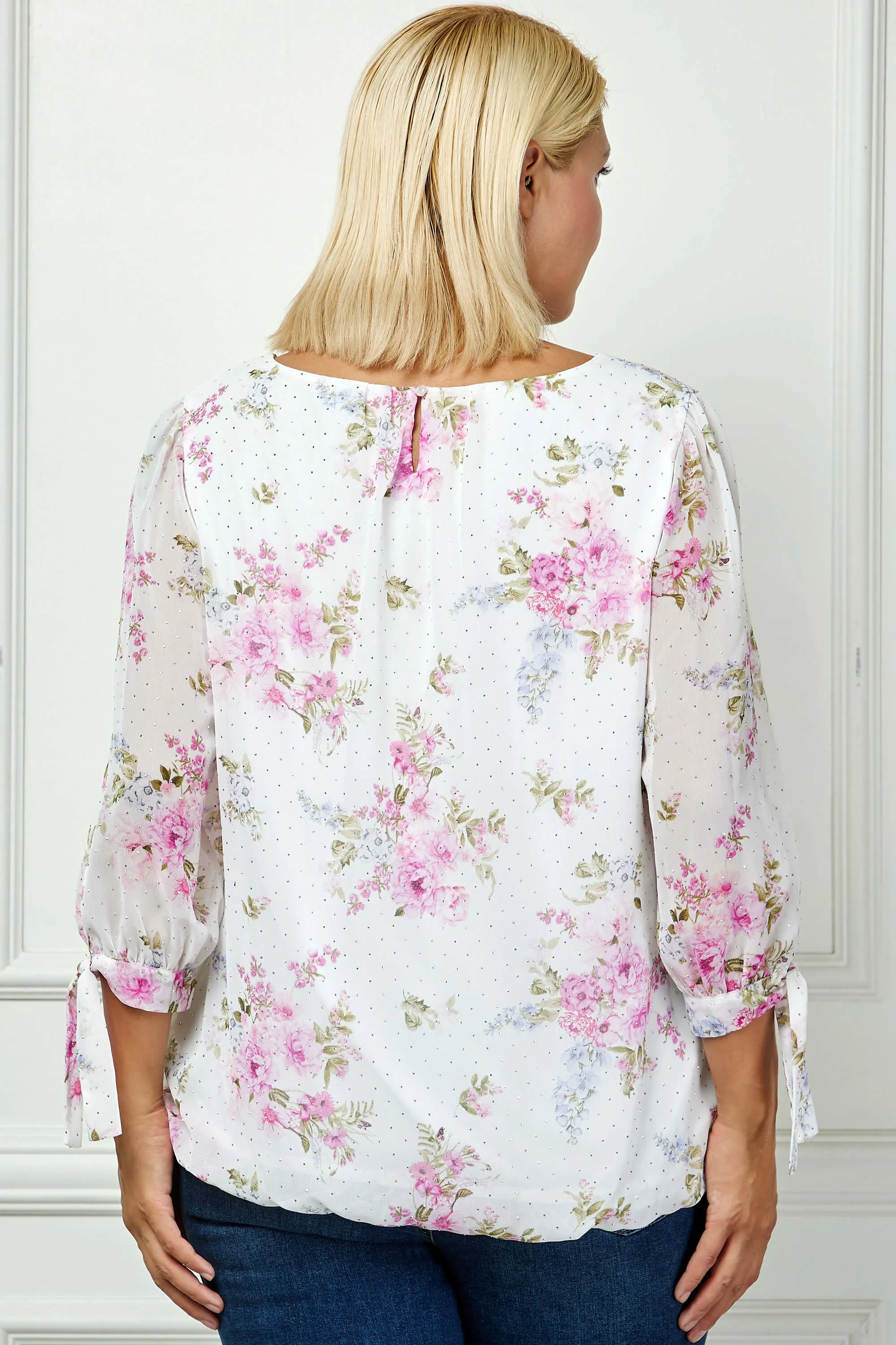 3/4 Tie Sleeve Pleat Neck Bubble Blouse in Ivory - Plus sold by Dress Barn product image thumbnail 4