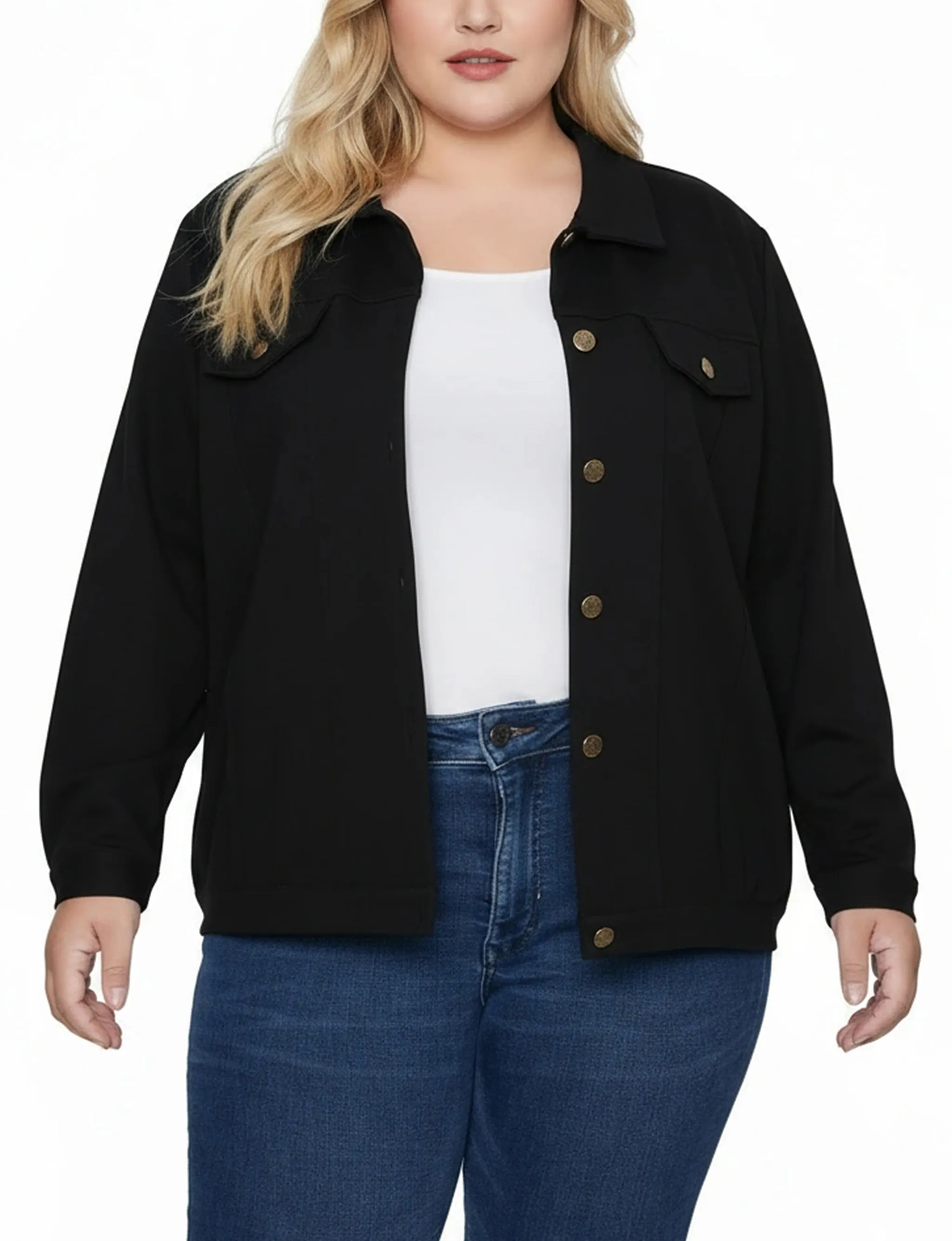 NY Collection Plus Size Long Sleeve Ponte Cropped Jacket sold by Dress Barn