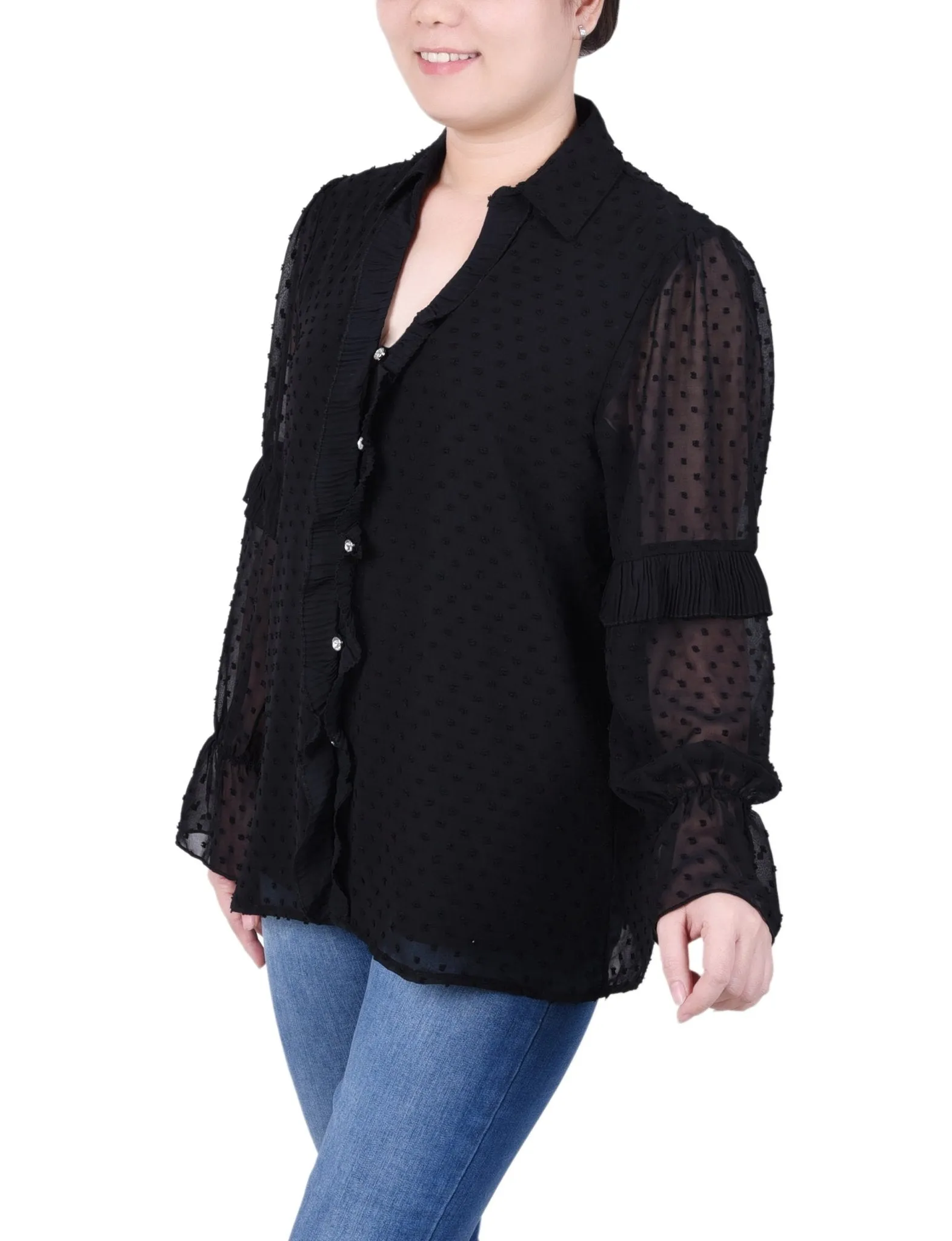 Long Sleeve Dotted Chiffon Blouse - Petite sold by Dress Barn product image thumbnail 2