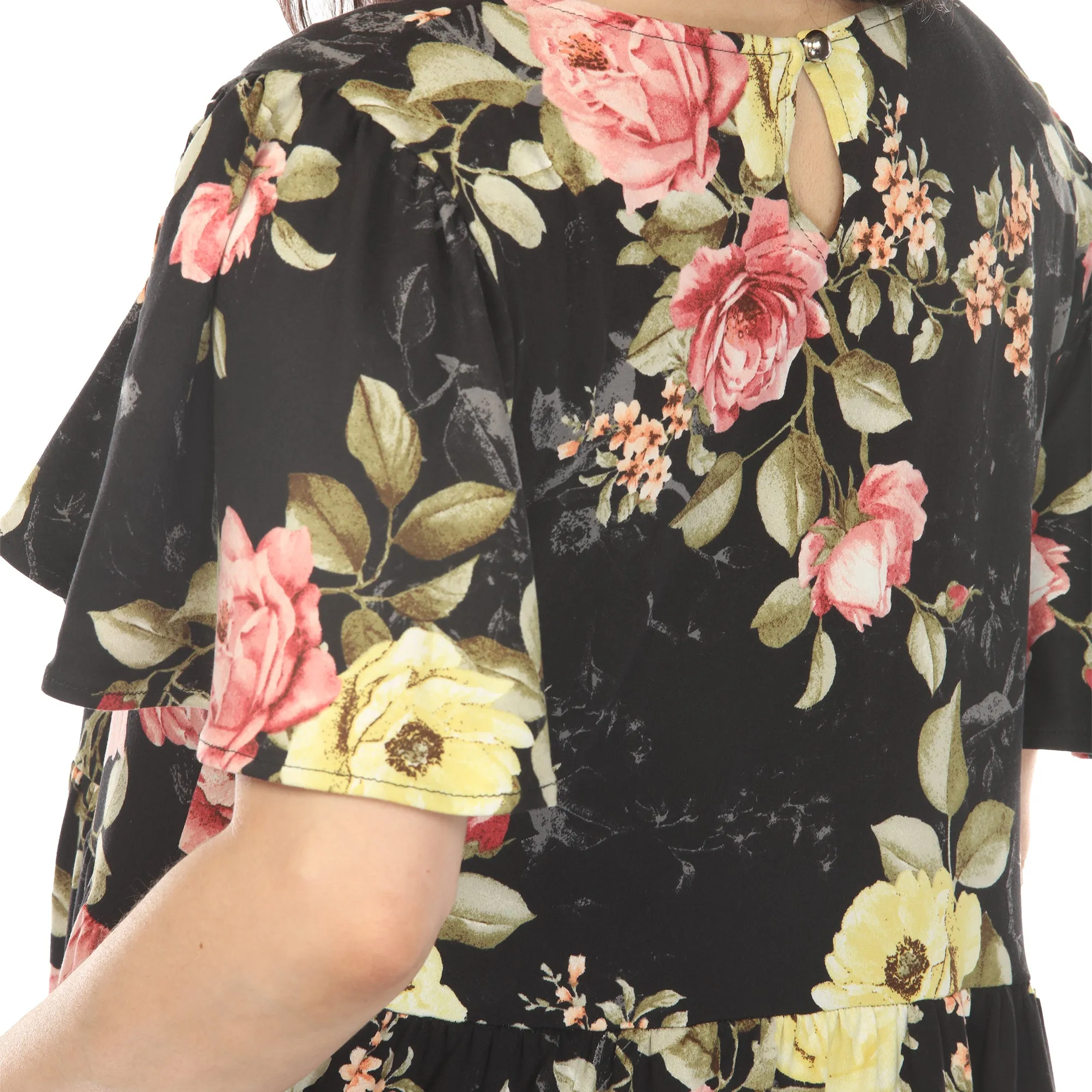 Women's V-Neck Tropical Flower Short Sleeve Dress - Black sold by Dress Barn product image thumbnail 4