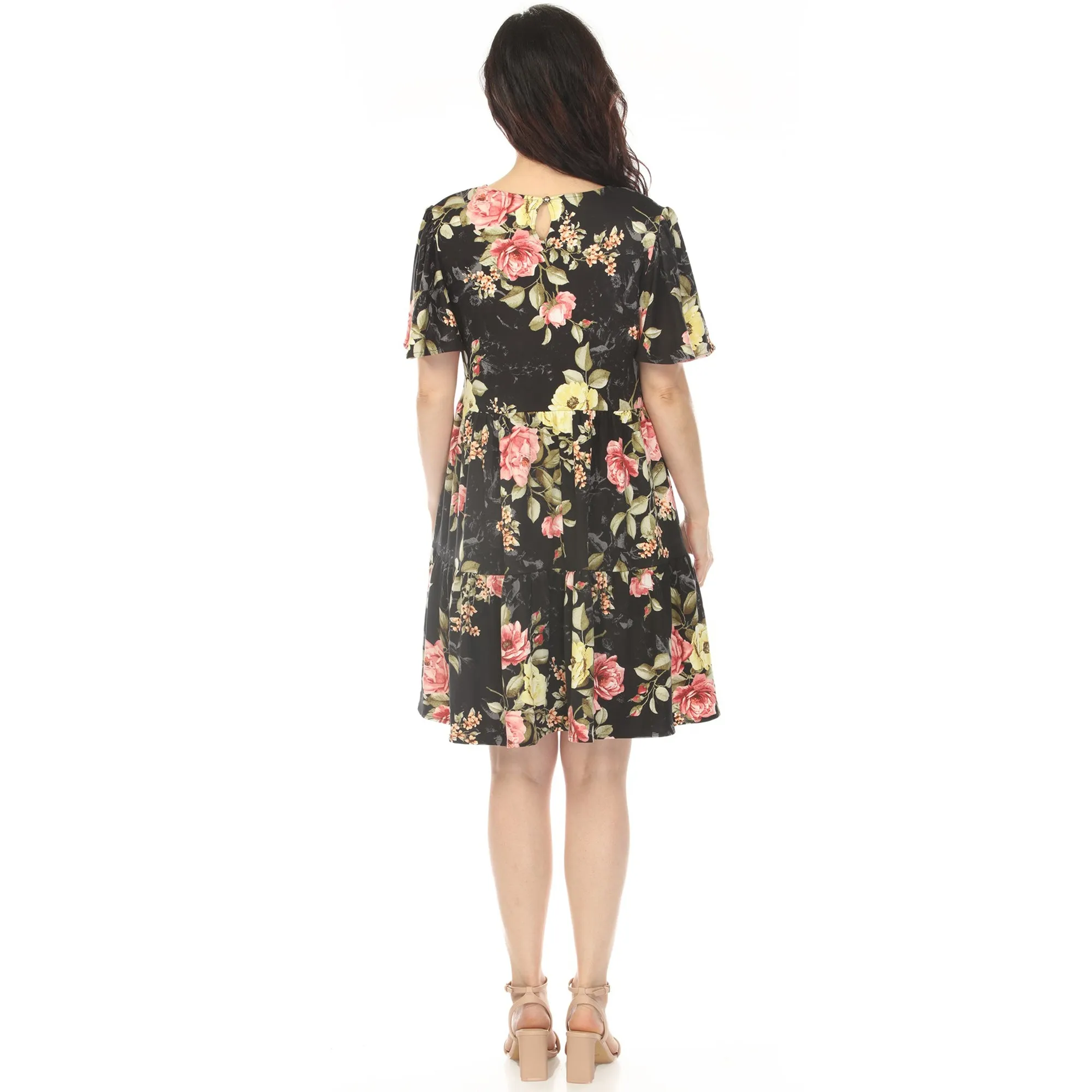 Women's V-Neck Tropical Flower Short Sleeve Dress - Black sold by Dress Barn product image thumbnail 3