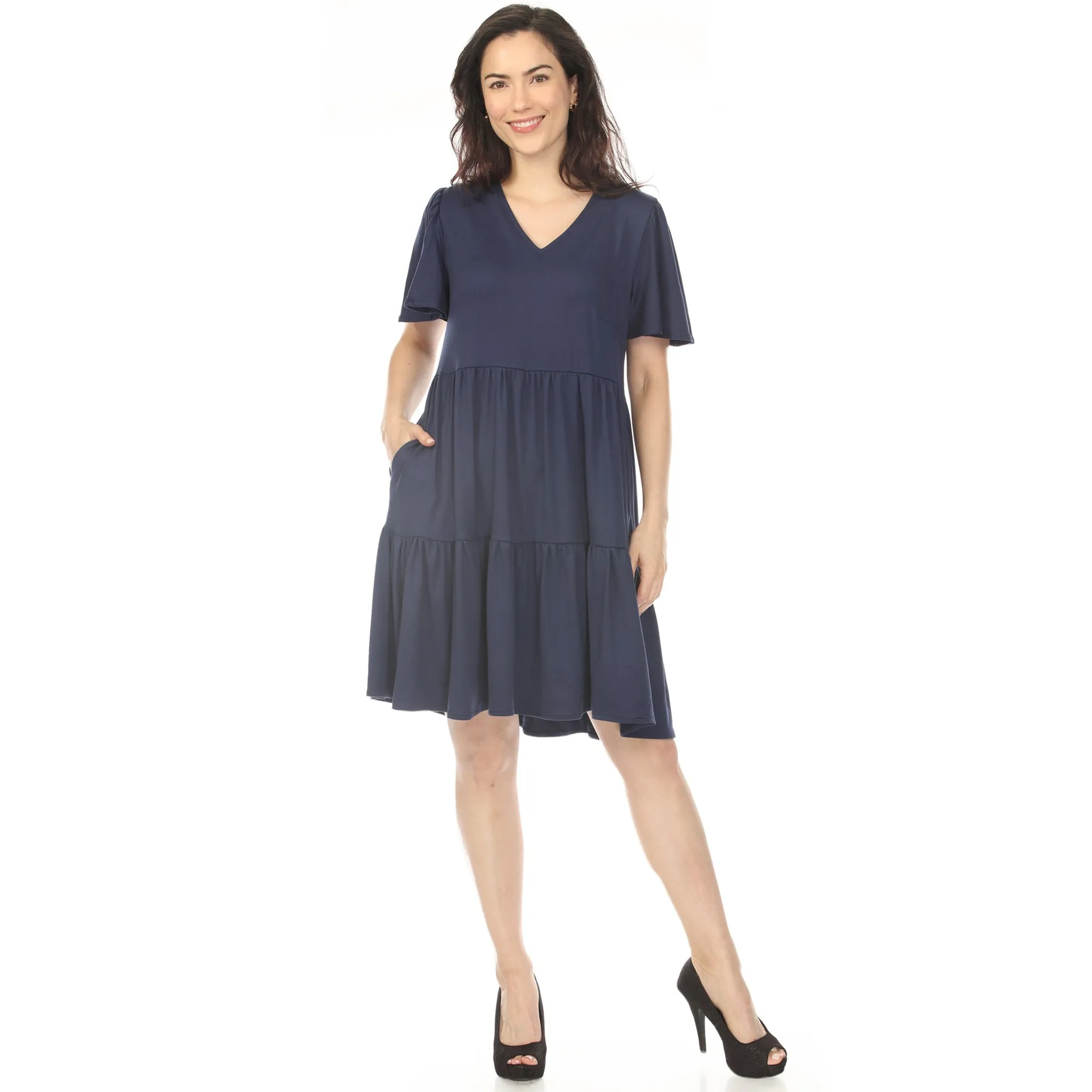 Women's V-Neck Short Sleeve Dress - Navy sold by Dress Barn
