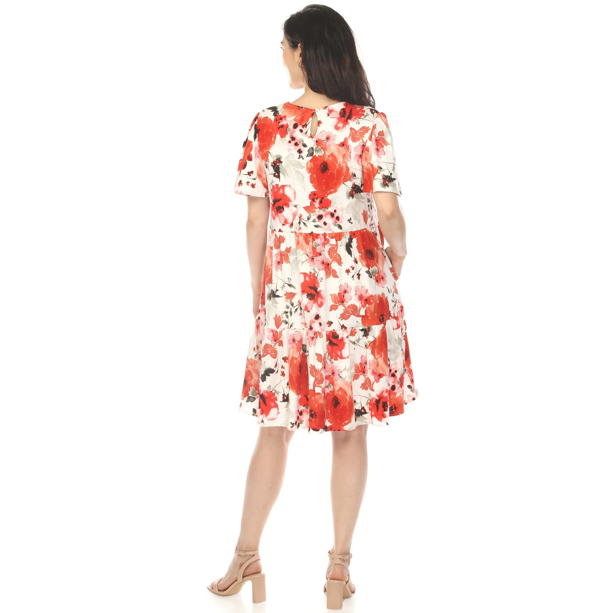 Women's V-Neck Vintage Floral Short Sleeve Dress - Red sold by Dress Barn product image thumbnail 3