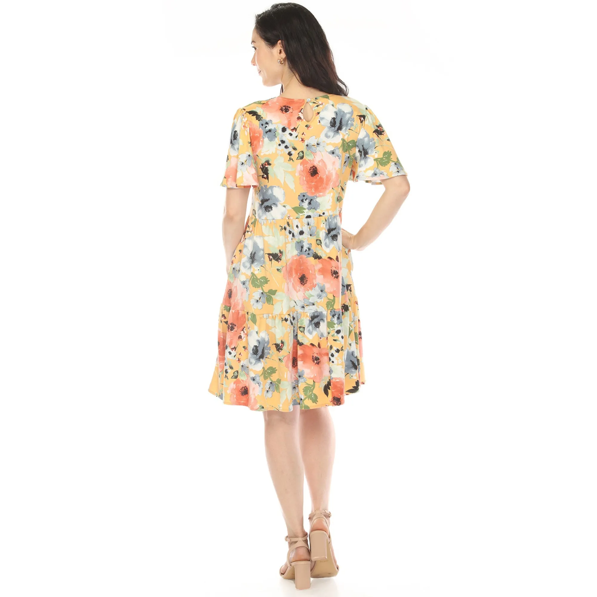 Women's V-Neck Vintage Floral Short Sleeve Dress - Yellow sold by Dress Barn product image thumbnail 3