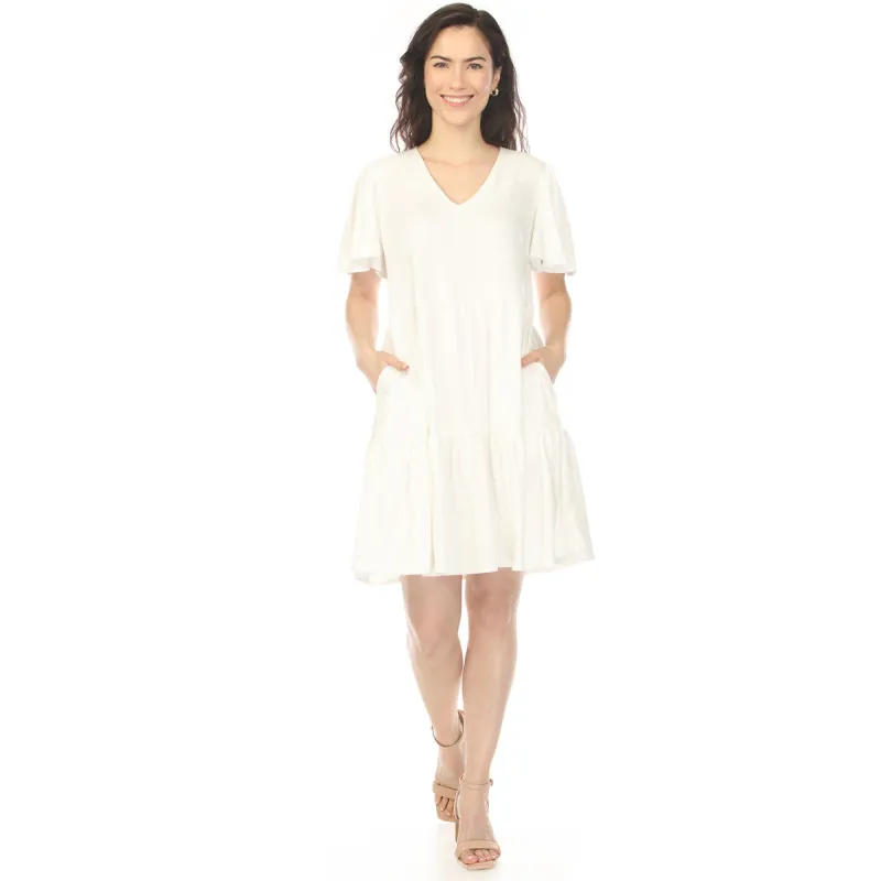 Women's V-Neck Short Sleeve Dress - Off White sold by Dress Barn