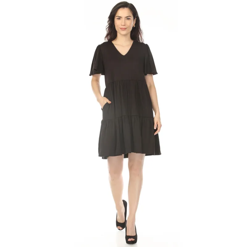 Women's V-Neck Short Sleeve Dress - Black made by Dress Barn
