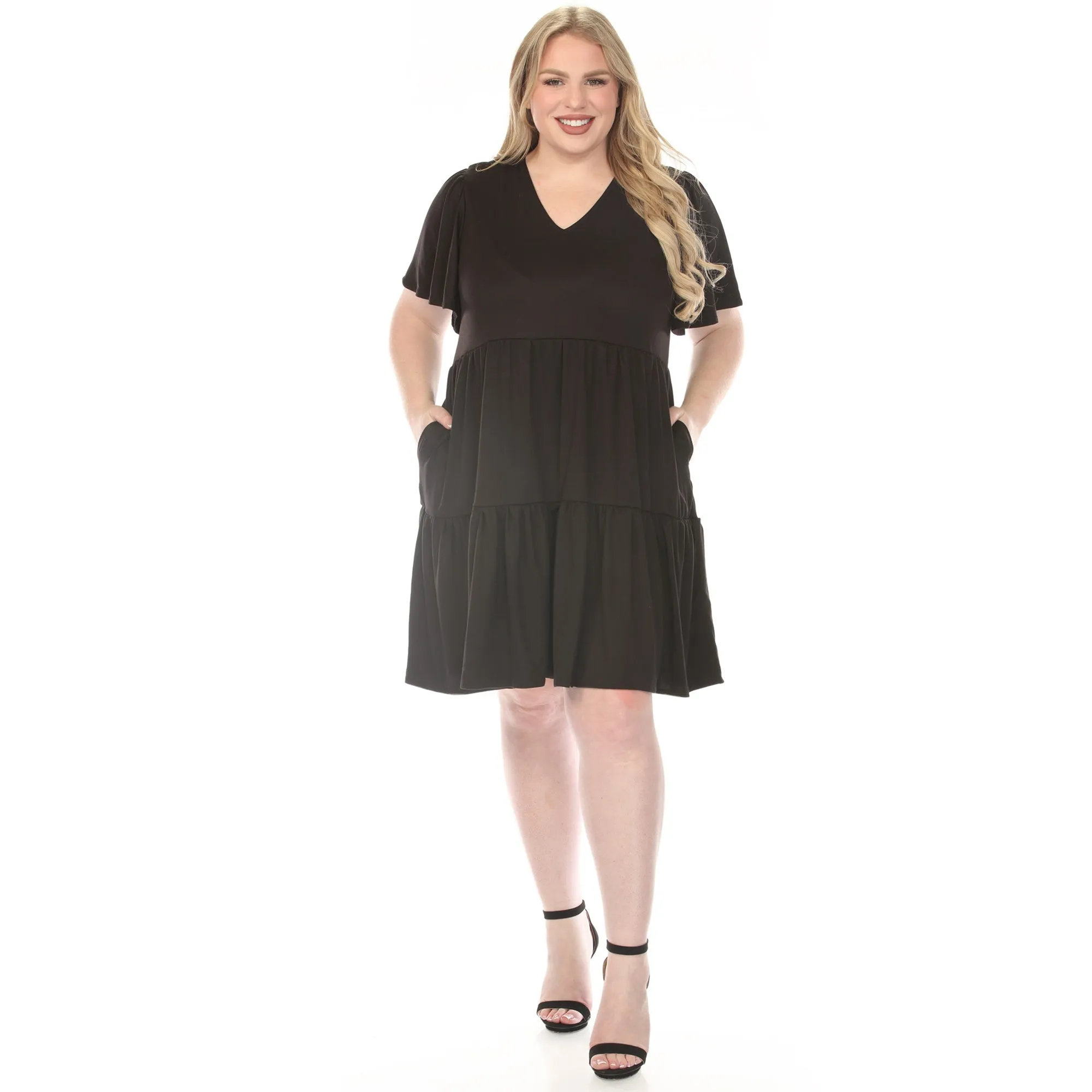 Women's V-Neck Short Sleeve Dress - Black - Plus sold by Dress Barn