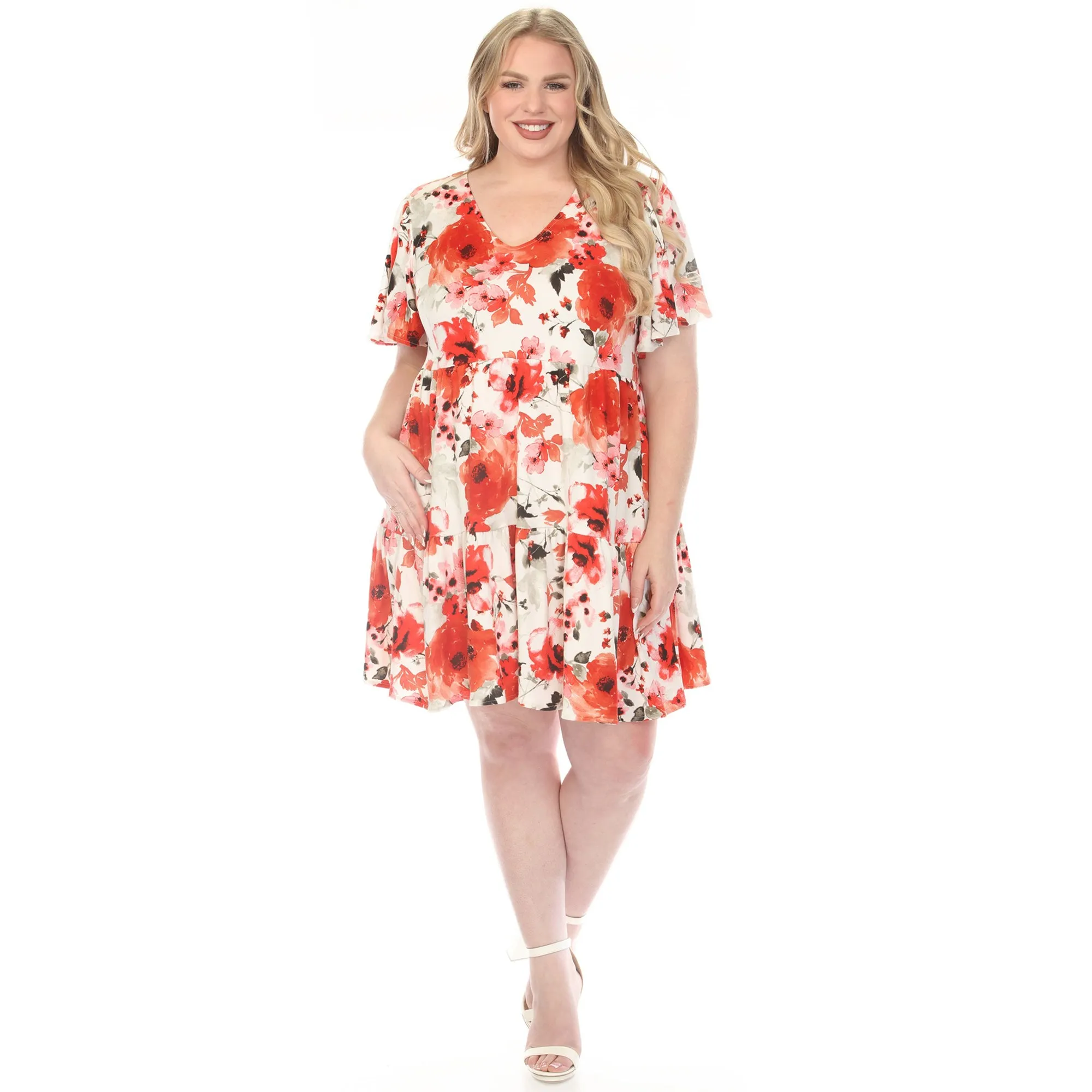 Women's V-Neck Vintage Floral Short Sleeve Dress - Red - Plus sold by Dress Barn product image thumbnail 5
