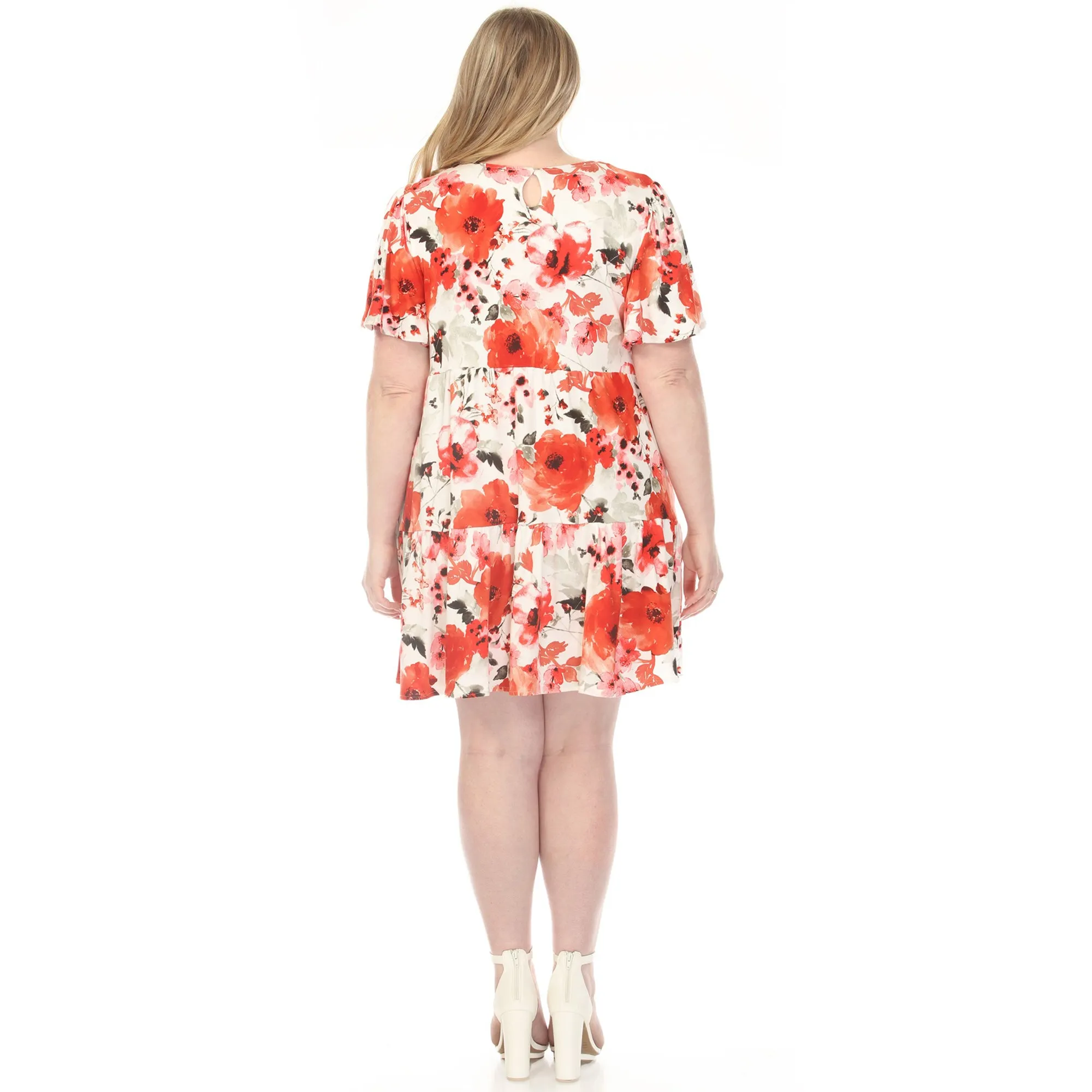 Women's V-Neck Vintage Floral Short Sleeve Dress - Red - Plus sold by Dress Barn product image thumbnail 3