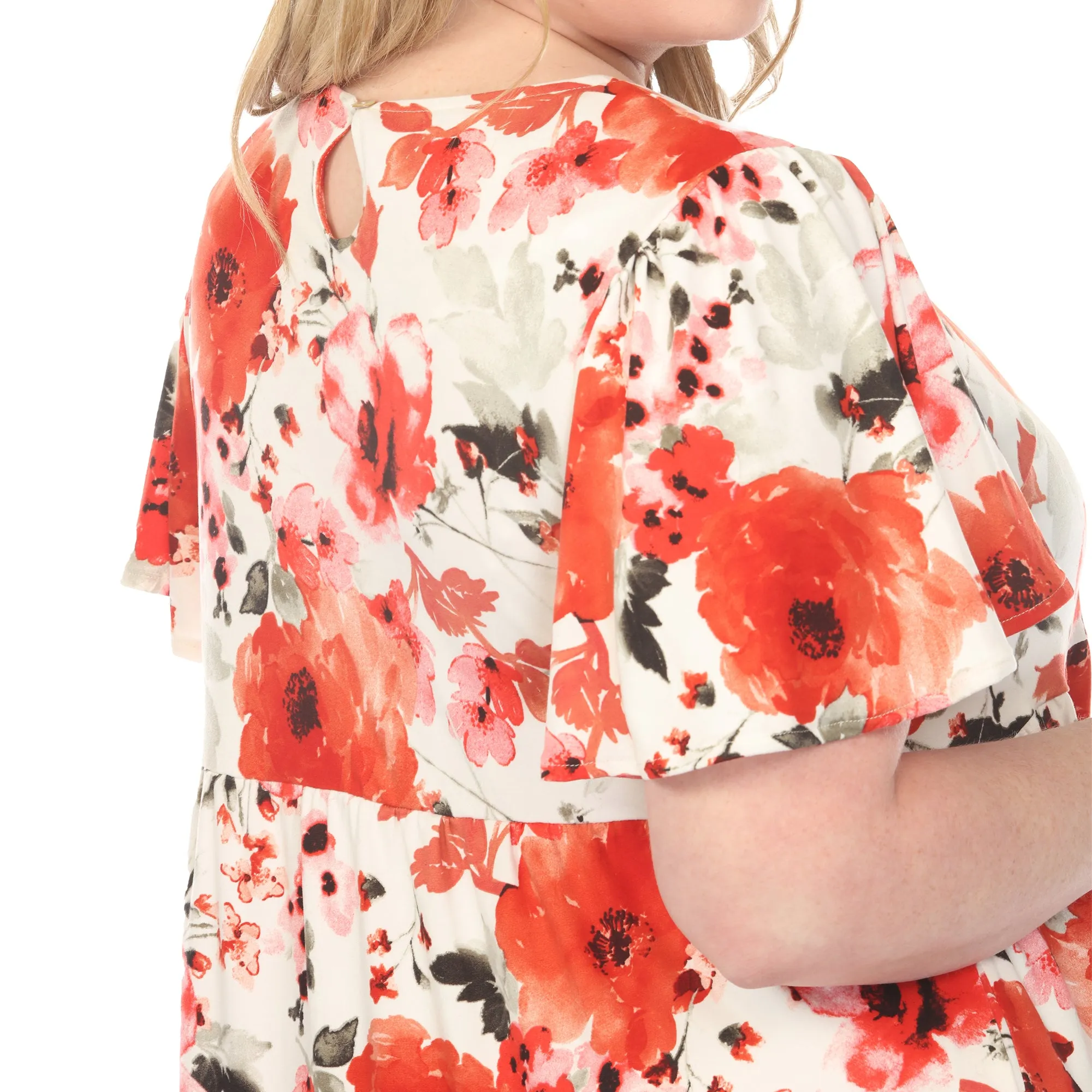 Women's V-Neck Vintage Floral Short Sleeve Dress - Red - Plus sold by Dress Barn product image thumbnail 4