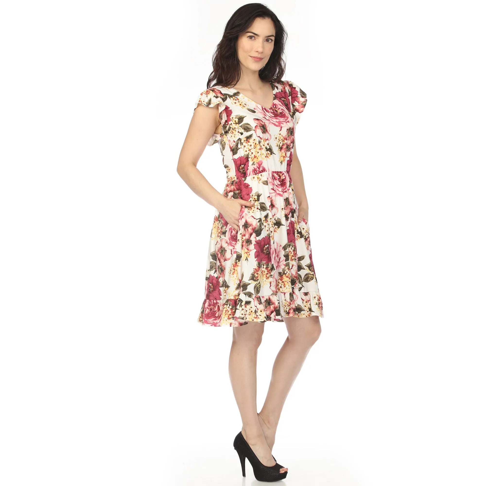 Women's V-Neck Empire Dress - Ivory Mauve sold by Dress Barn product image thumbnail 2