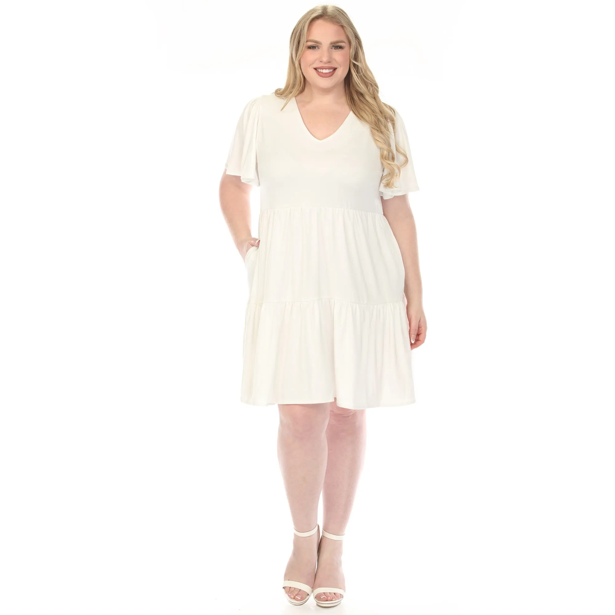 Women's V-Neck Short Sleeve Dress - Off White - Plus sold by Dress Barn product image thumbnail 5