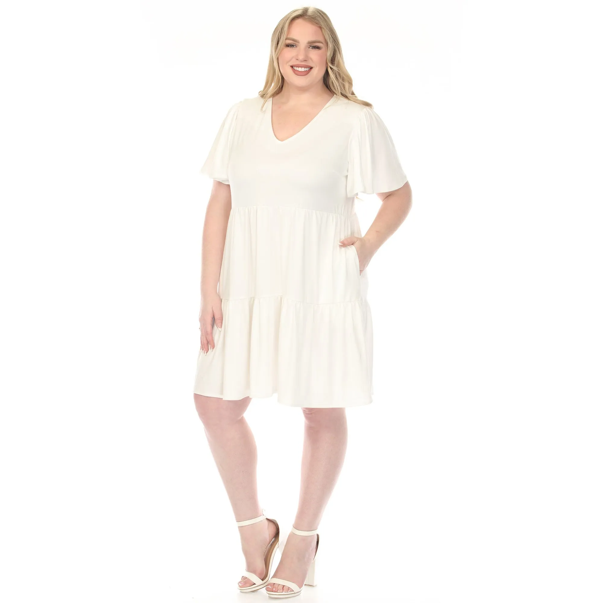 Women's V-Neck Short Sleeve Dress - Off White - Plus sold by Dress Barn product image thumbnail 2