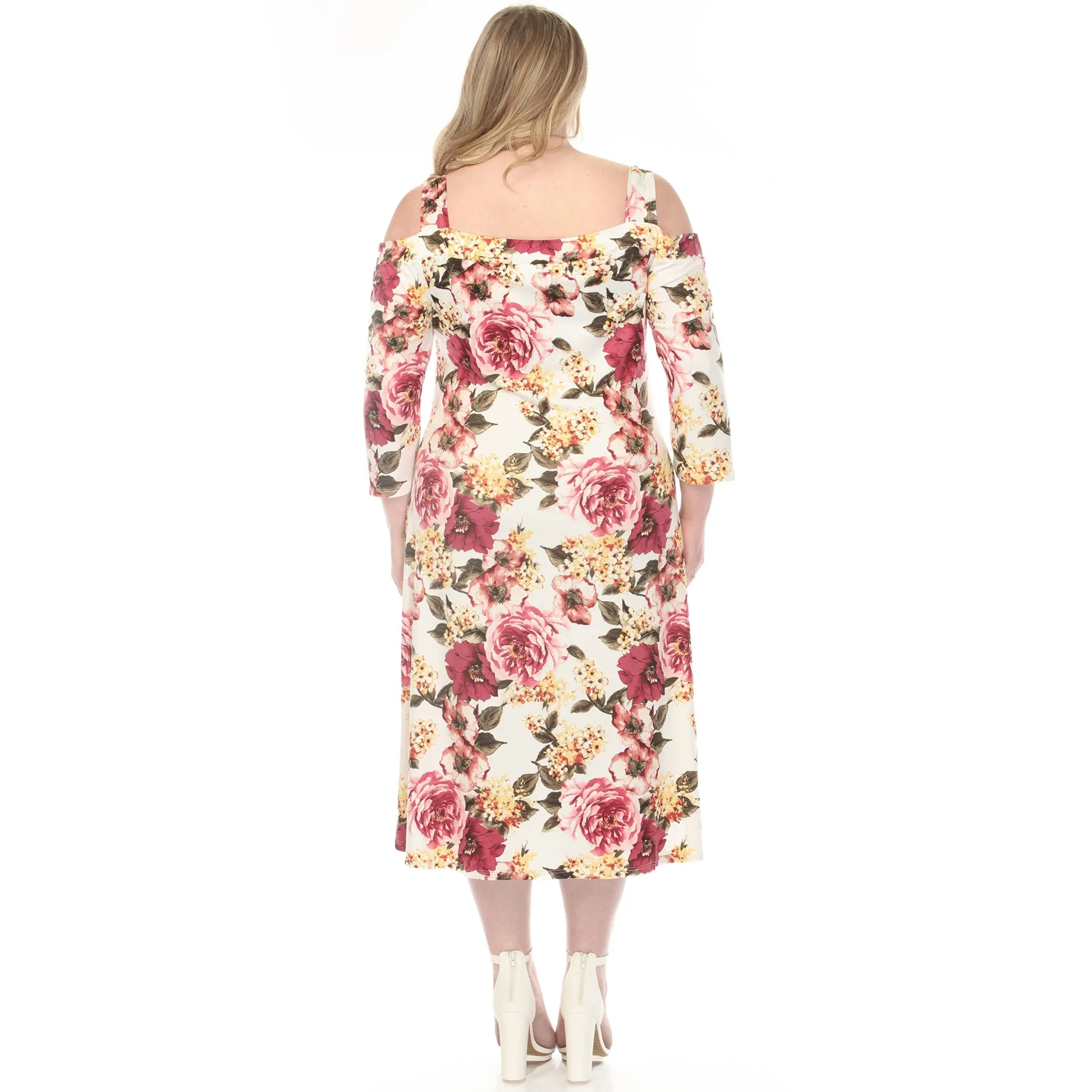 Women's Cold Shoulder 3/4 Sleeve Dress - Ivory Mauve - Plus sold by Dress Barn product image thumbnail 3