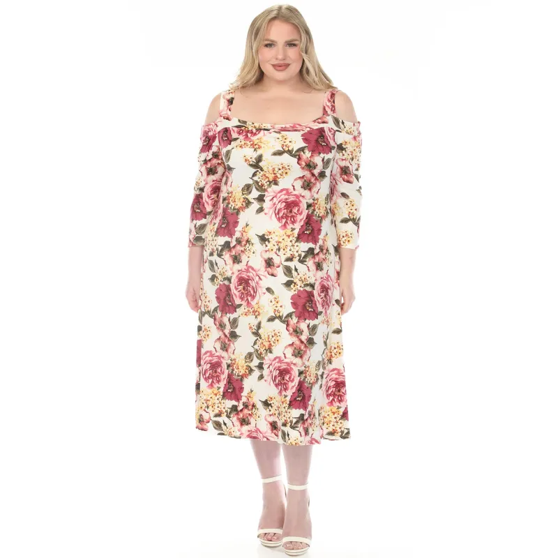 Women's  Cold Shoulder 3/4 Sleeve Dress - Ivory Mauve - Plus made by Dress Barn