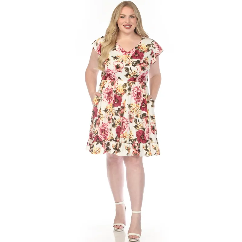 Women's  V-Neck Empire Dress - Ivory Mauve - Plus made by Dress Barn