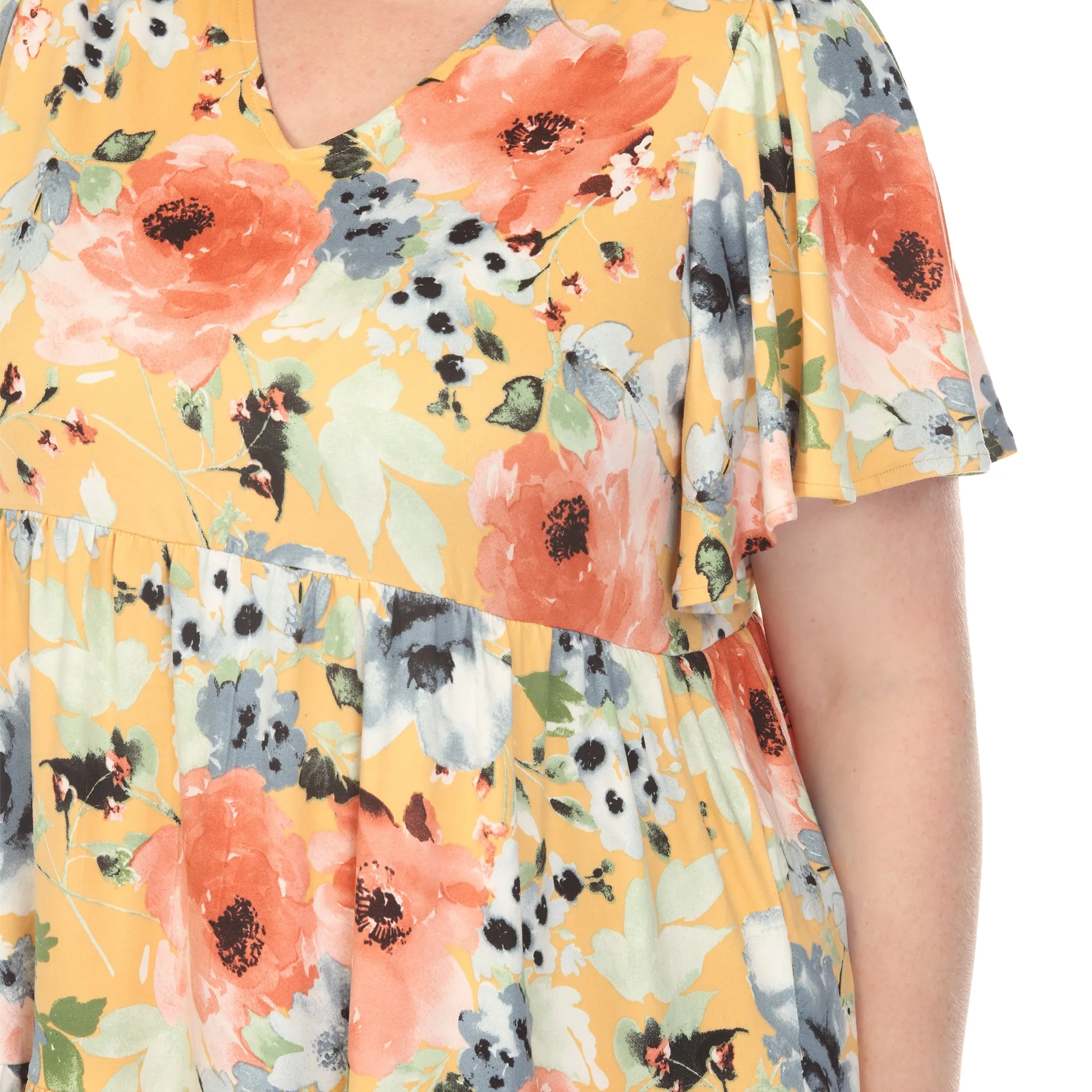 Women's V-Neck Vintage Floral Short Sleeve Dress - Yellow - Plus sold by Dress Barn product image thumbnail 4