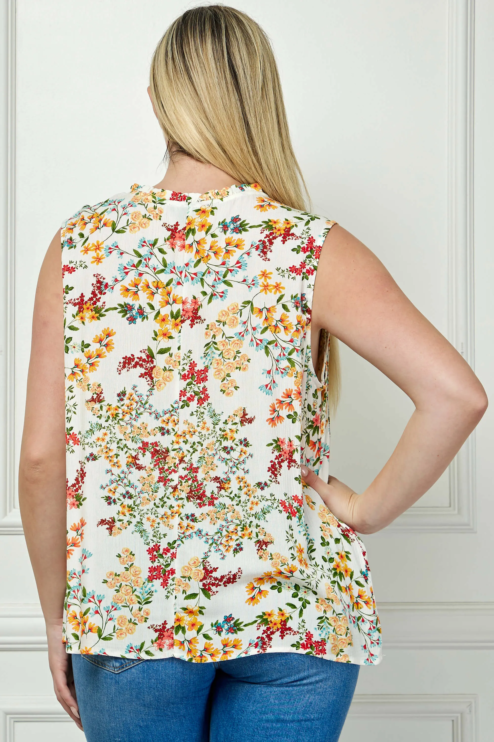 Sleeveless Ruffle Neck Tassel Blouse in Ivory - Plus sold by Dress Barn product image thumbnail 4