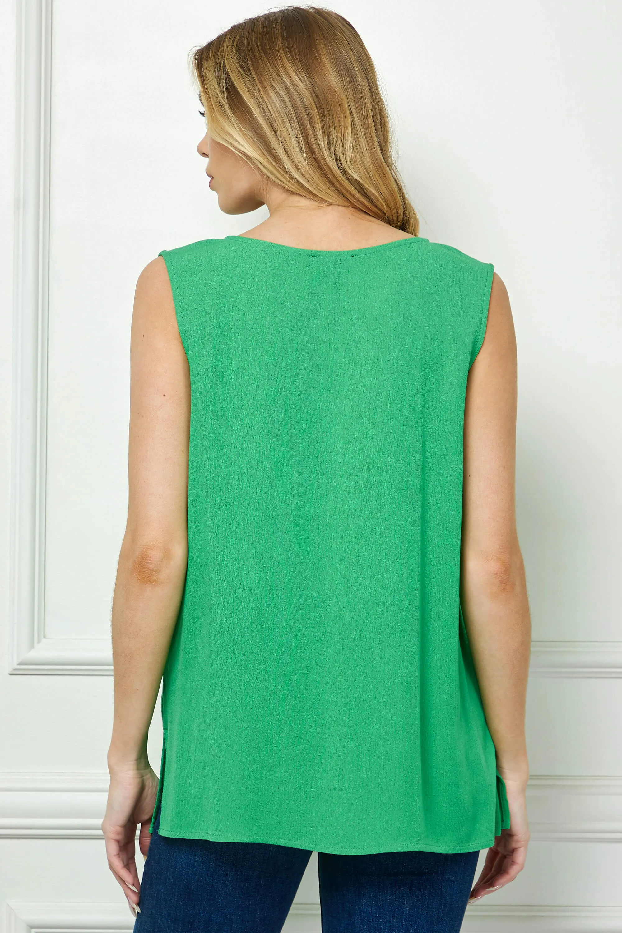 Sleeveless Embroidered Yoke Split Neck Blouse in Kelly Green sold by Dress Barn product image thumbnail 4