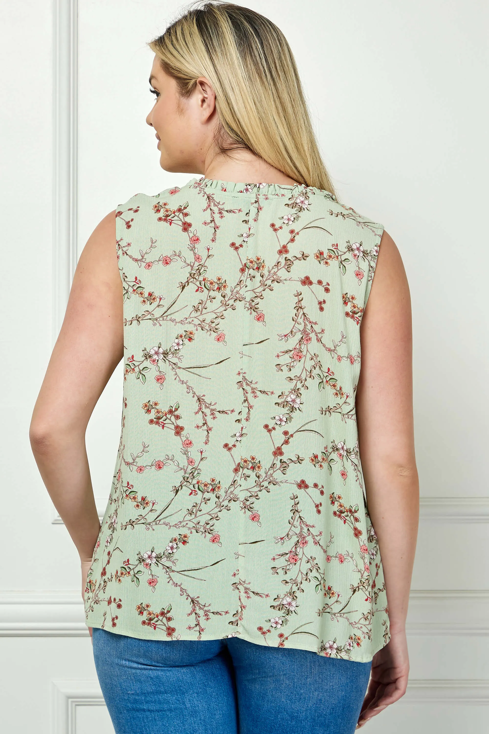 Sleeveless Ruffle Neck Tassel Blouse in Sage - Plus sold by Dress Barn product image thumbnail 4