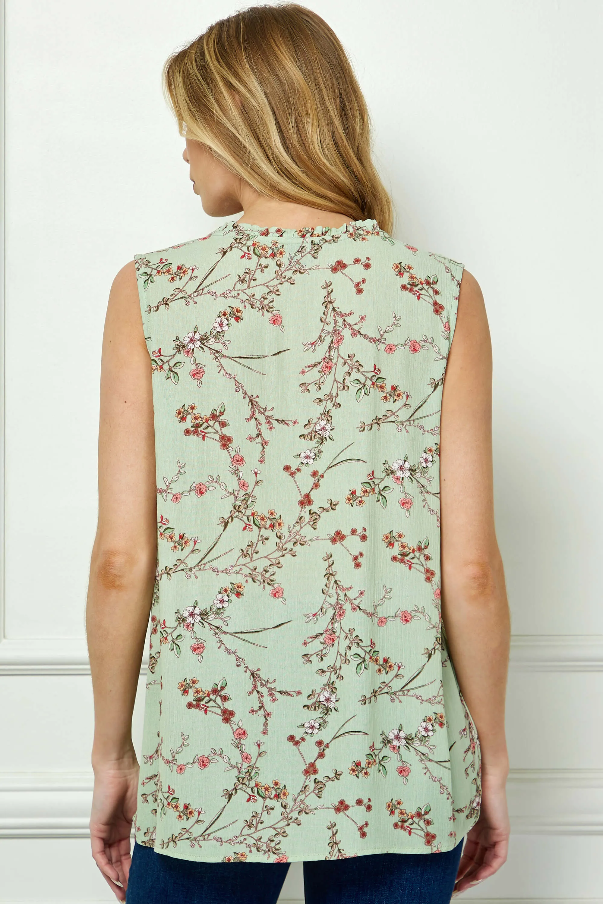 Sleeveless Ruffle Neck Tassel Blouse in Sage sold by Dress Barn product image thumbnail 4