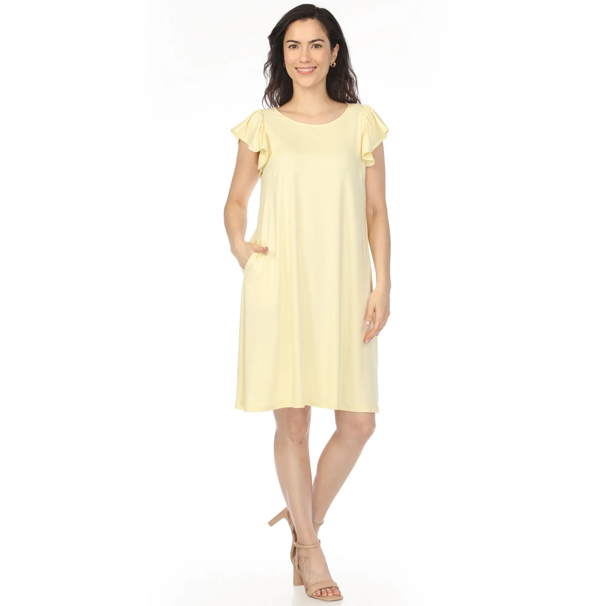 Women's Crew Neck Ruffle Sleeve Dress - Yellow sold by Dress Barn
