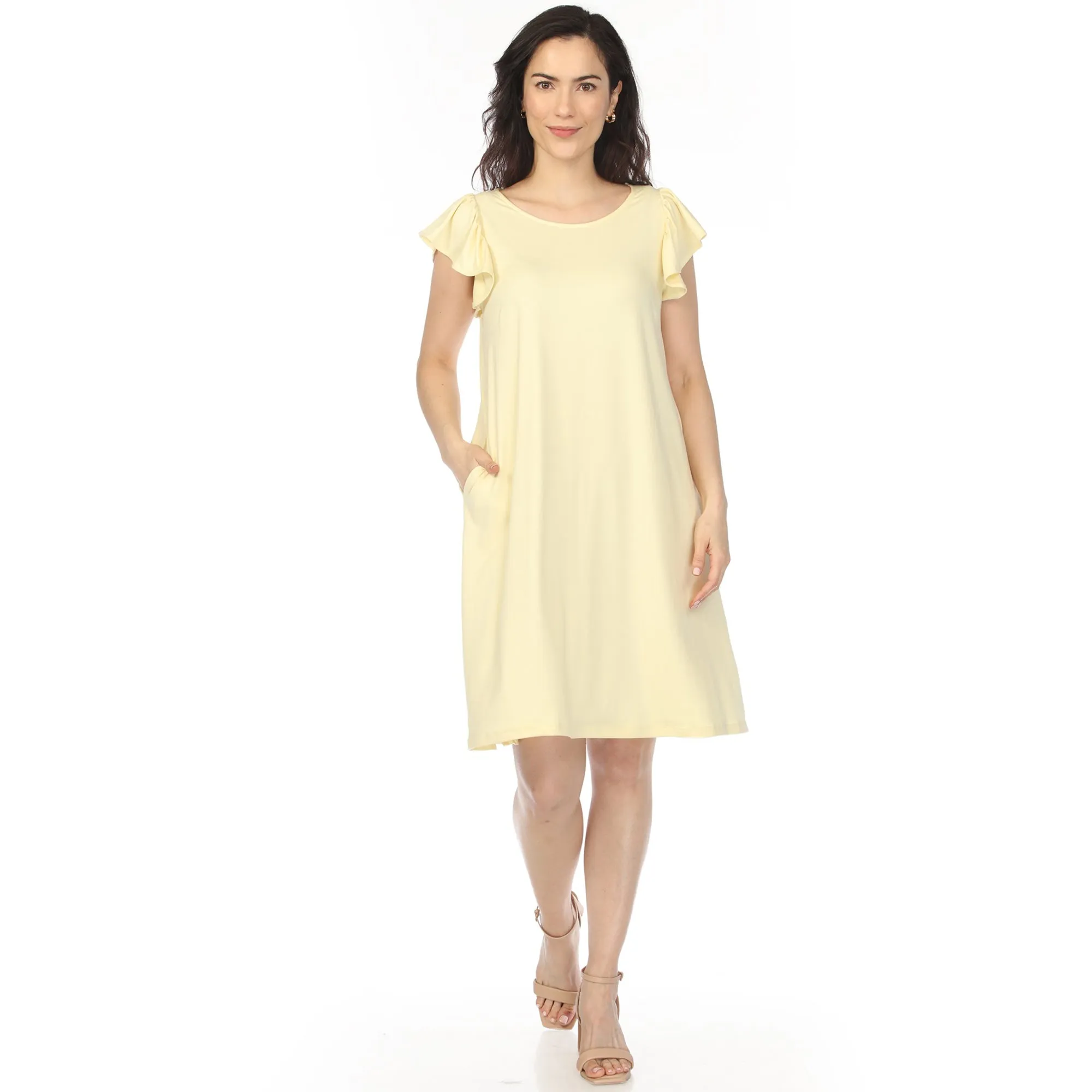 Women's Crew Neck Ruffle Sleeve Dress - Yellow sold by Dress Barn product image thumbnail 5