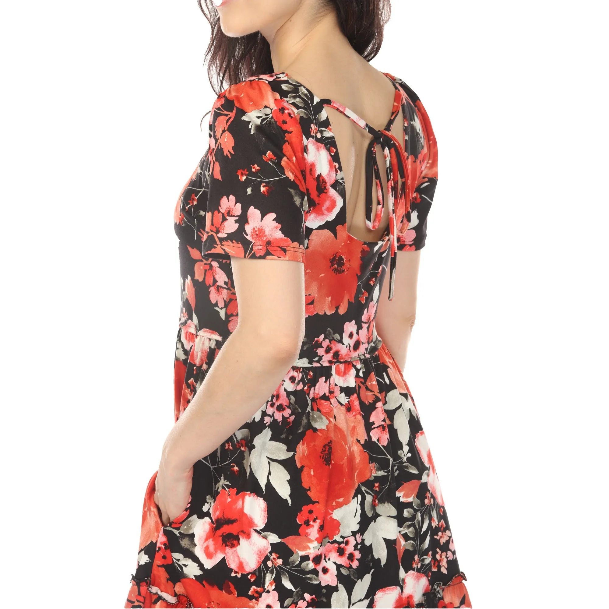 Women's Square Neck Short Sleeve Floral Dress - Black Red sold by Dress Barn product image thumbnail 4