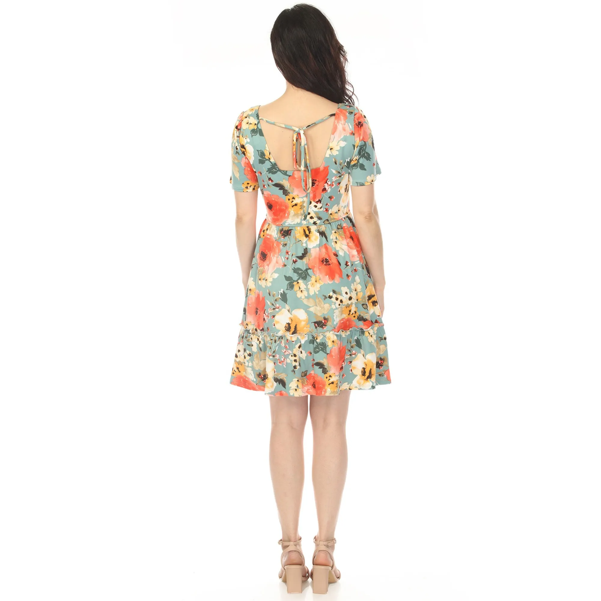 Women's Square Neck Short Sleeve Floral Dress - Sage Coral sold by Dress Barn product image thumbnail 3