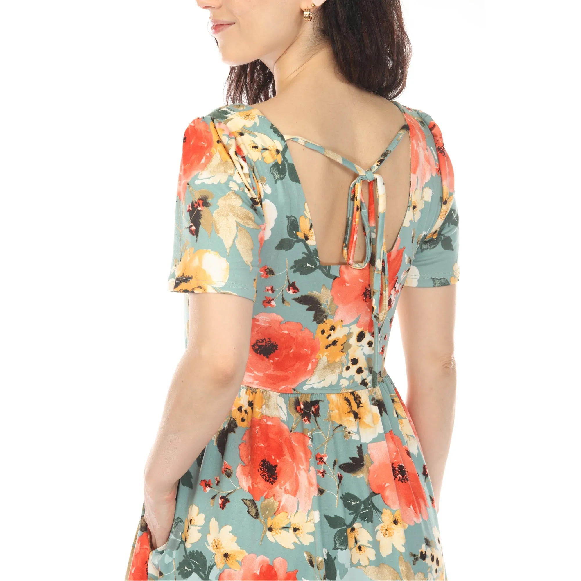 Women's Square Neck Short Sleeve Floral Dress - Sage Coral sold by Dress Barn product image thumbnail 4