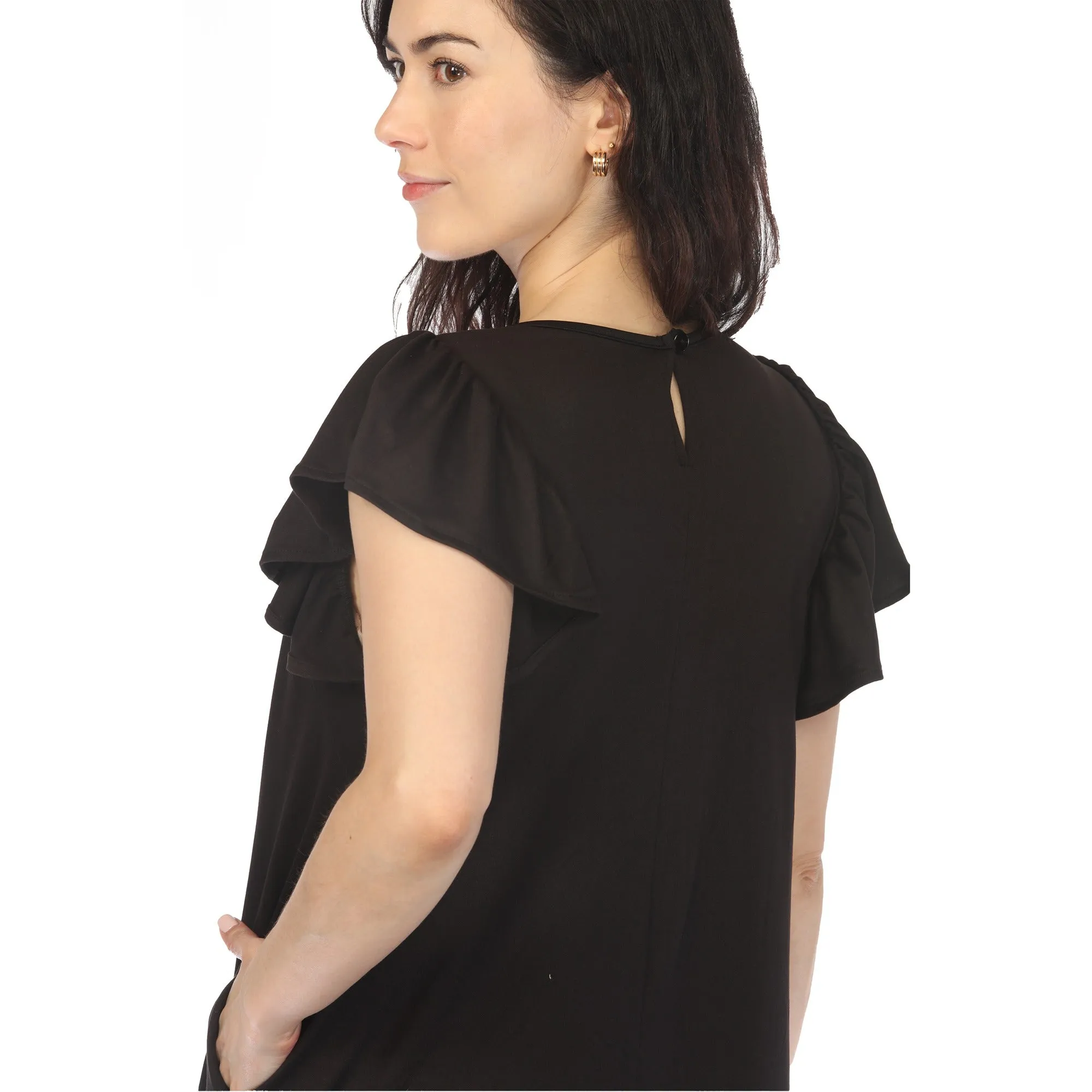 Women's Crew Neck Ruffle Sleeve Dress - Black sold by Dress Barn product image thumbnail 4