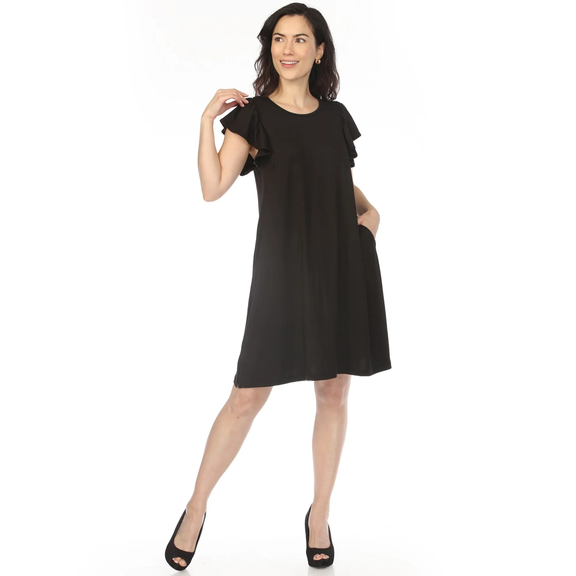 Women's Crew Neck Ruffle Sleeve Dress - Black sold by Dress Barn product image thumbnail 5