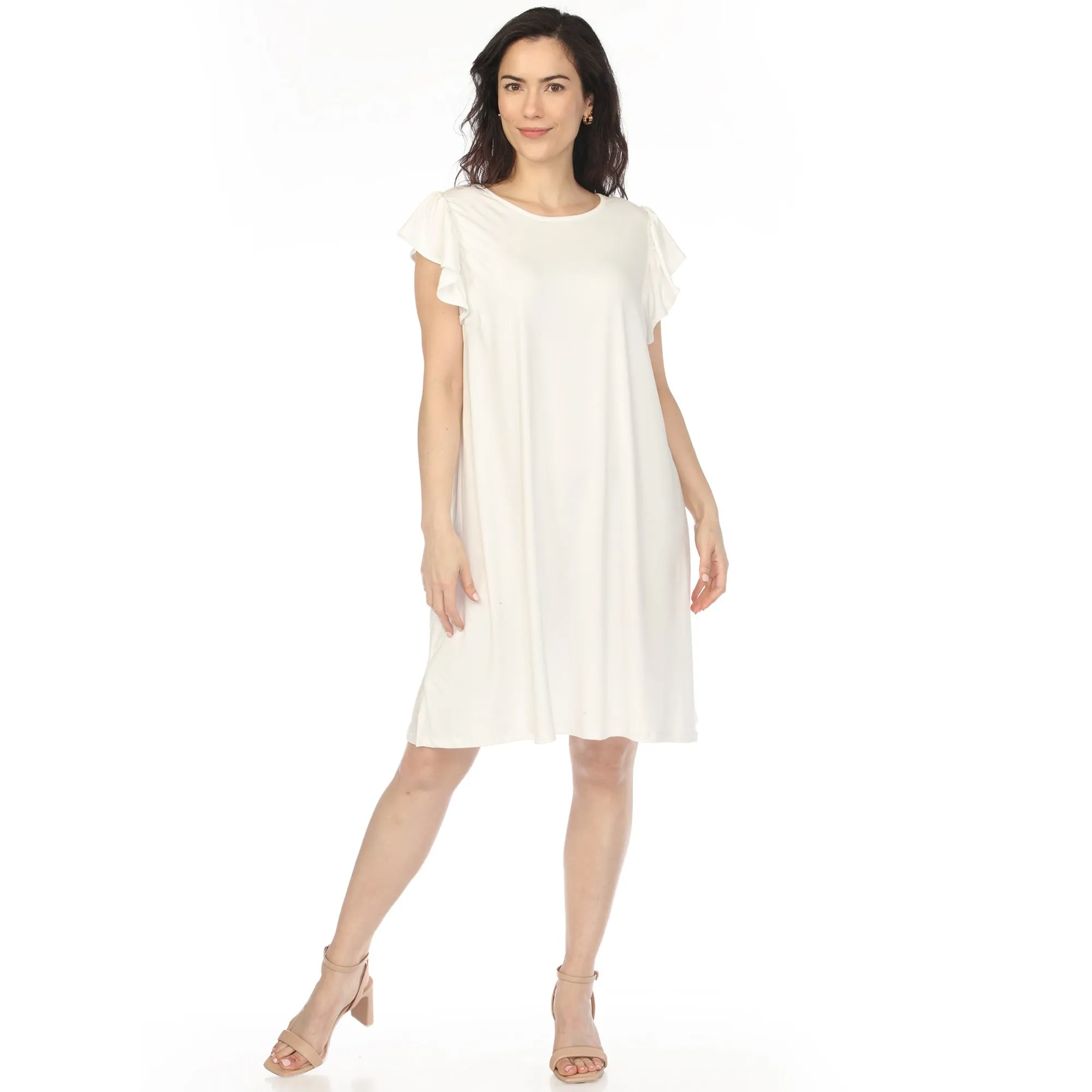 Women's Crew Neck Ruffle Sleeve Dress - Off White sold by Dress Barn product image thumbnail 5
