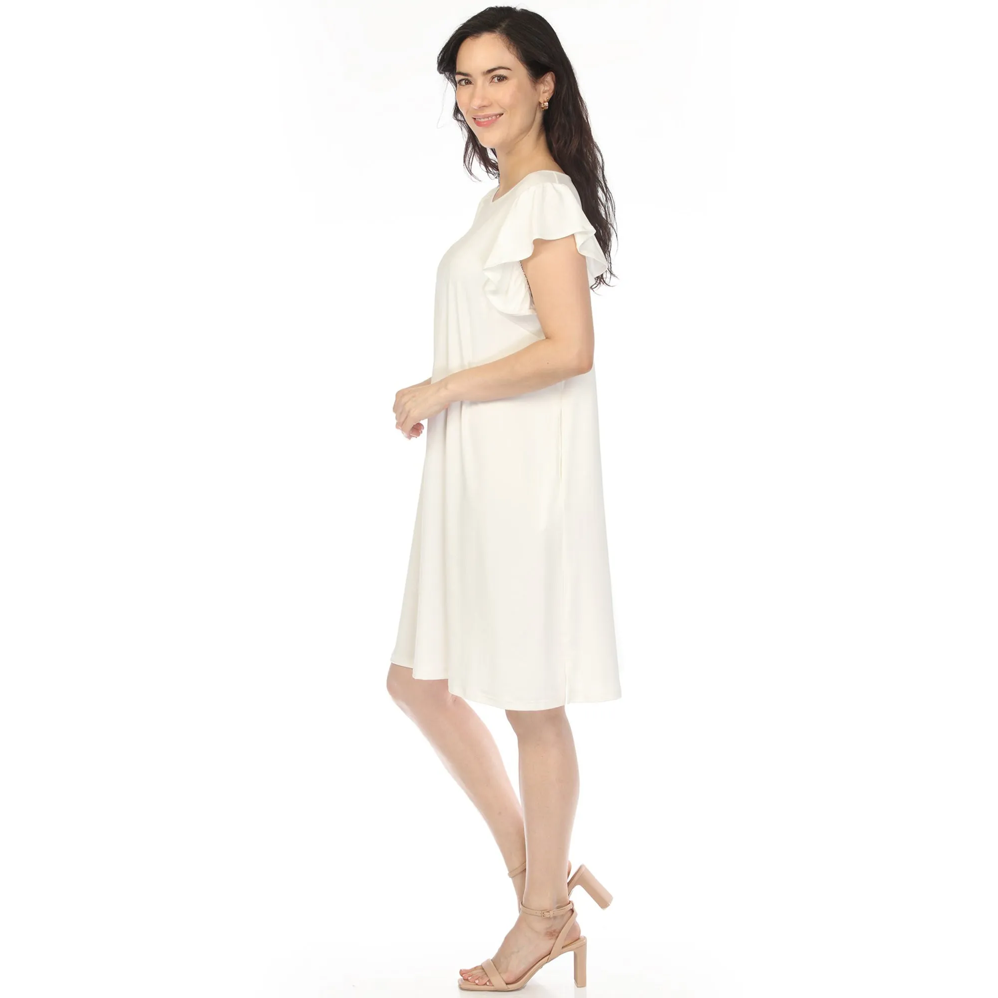 Women's Crew Neck Ruffle Sleeve Dress - Off White sold by Dress Barn product image thumbnail 2