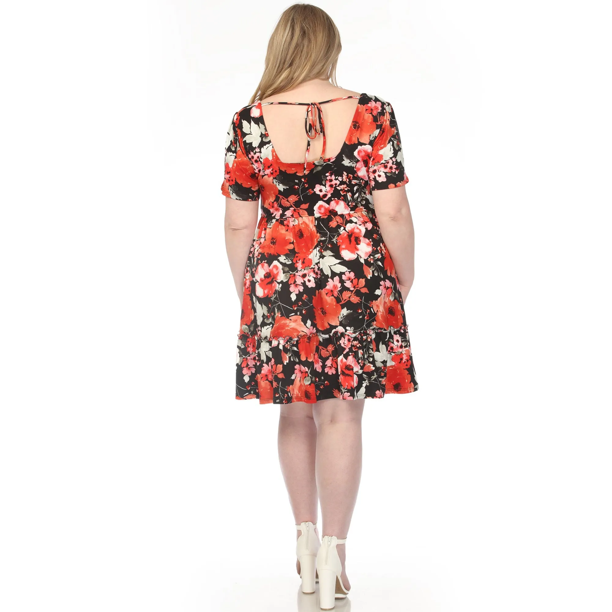 Women's Square Neck Short Sleeve Floral Dress - Black Red - Plus sold by Dress Barn product image thumbnail 3