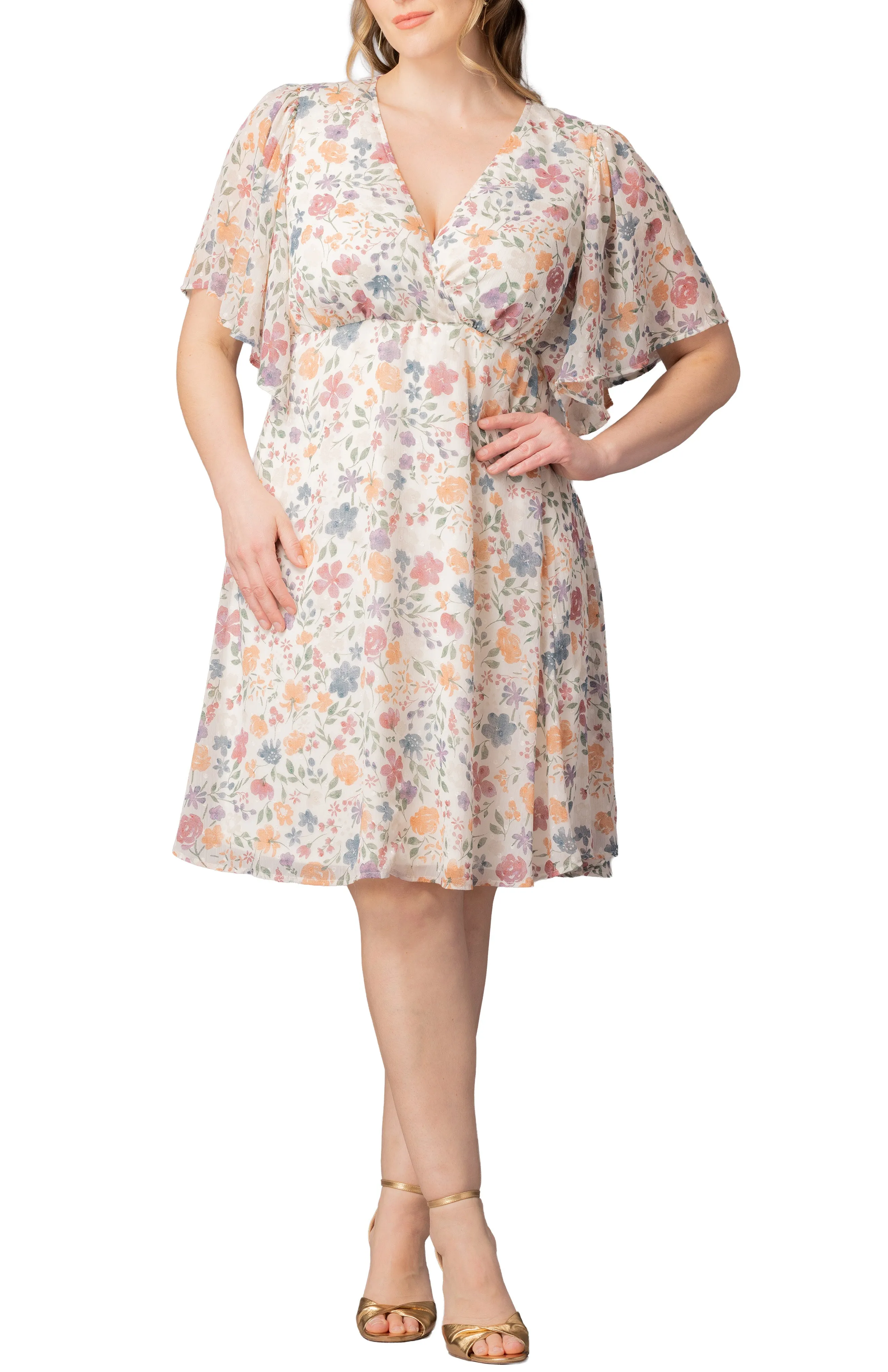 Florence Flutter Sleeve Dress - Pale Blossoms - Plus sold by Dress Barn