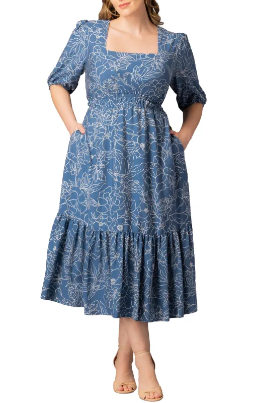 Bailey Square Neck Maxi Dress  -Blue Floral Print -  Plus made by Dress Barn