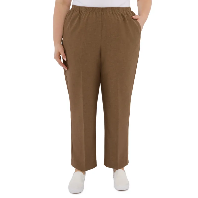 Alfred Dunner Plus Classic Signature Fit Textured Trousers with All-around Elastic Waistband Short Length made by Dress Barn