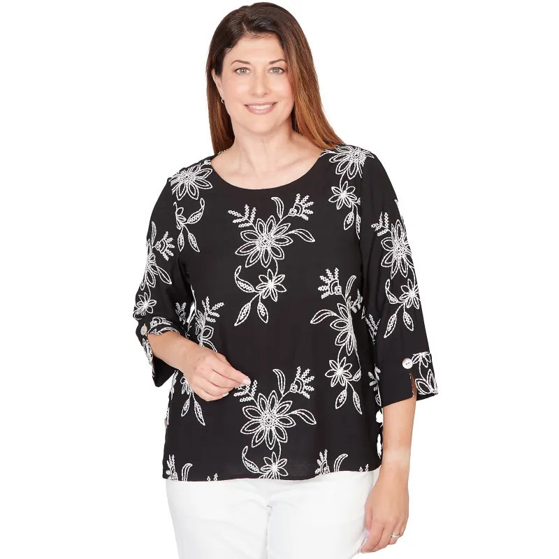 Alfred Dunner Tossed Floral Embroidered Top- Petite made by Dress Barn