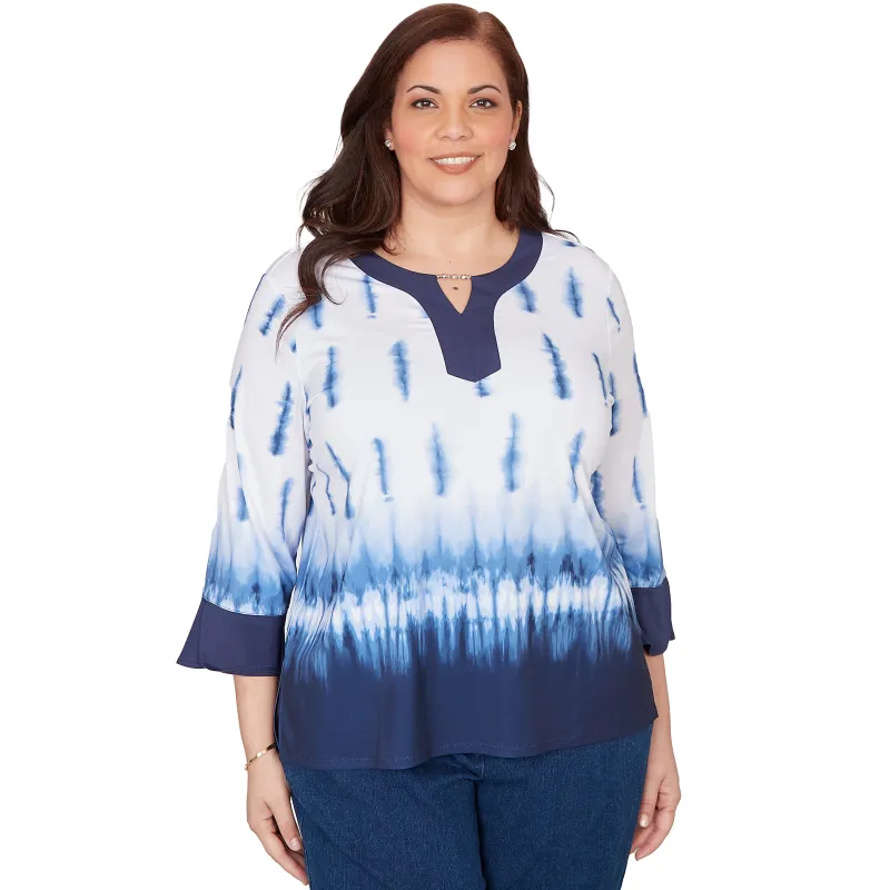 Alfred Dunner Tie Dye Border Split Neck Top - Plus sold by Dress Barn
