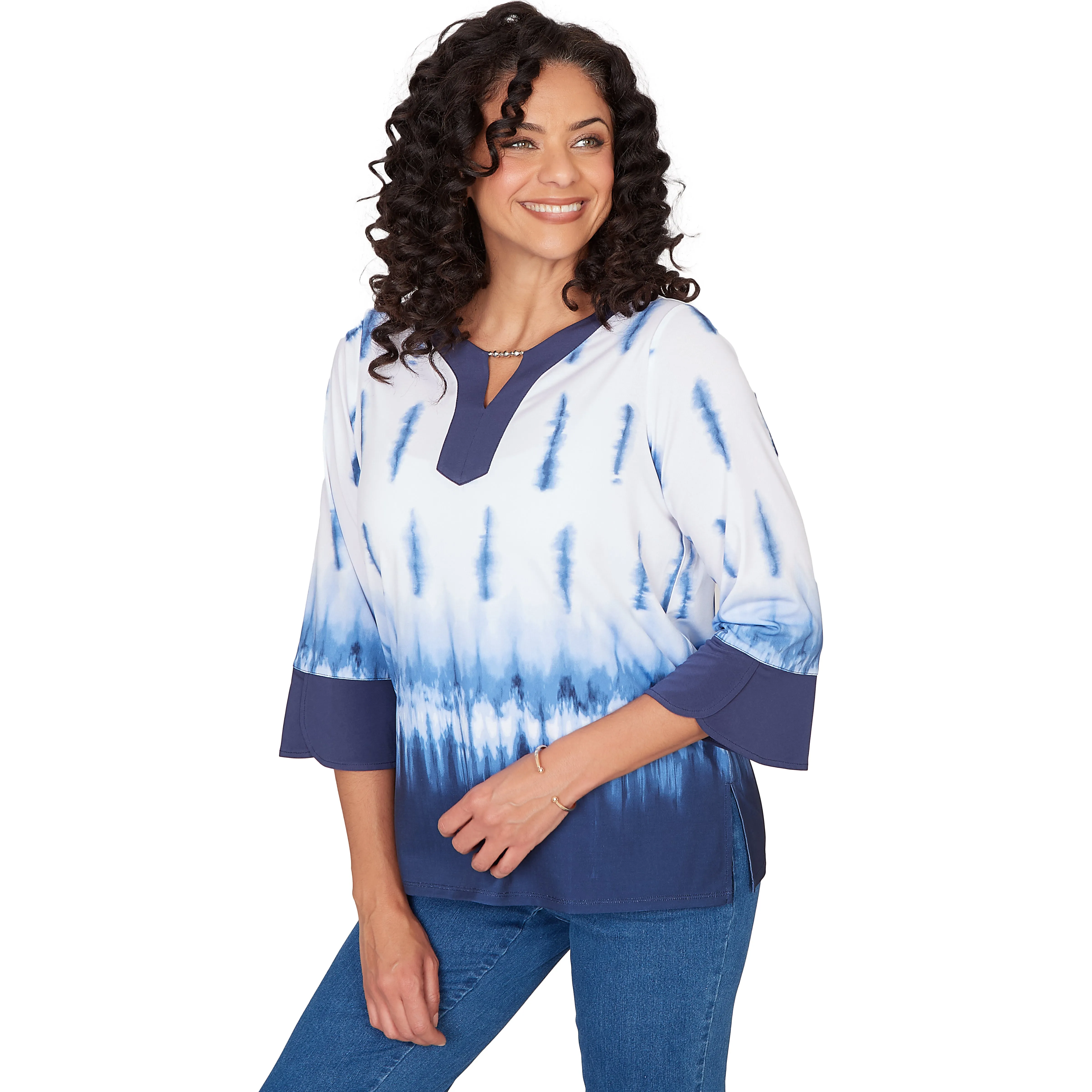 Alfred Dunner Tie Dye Border Split Neck Top sold by Dress Barn product image thumbnail 3