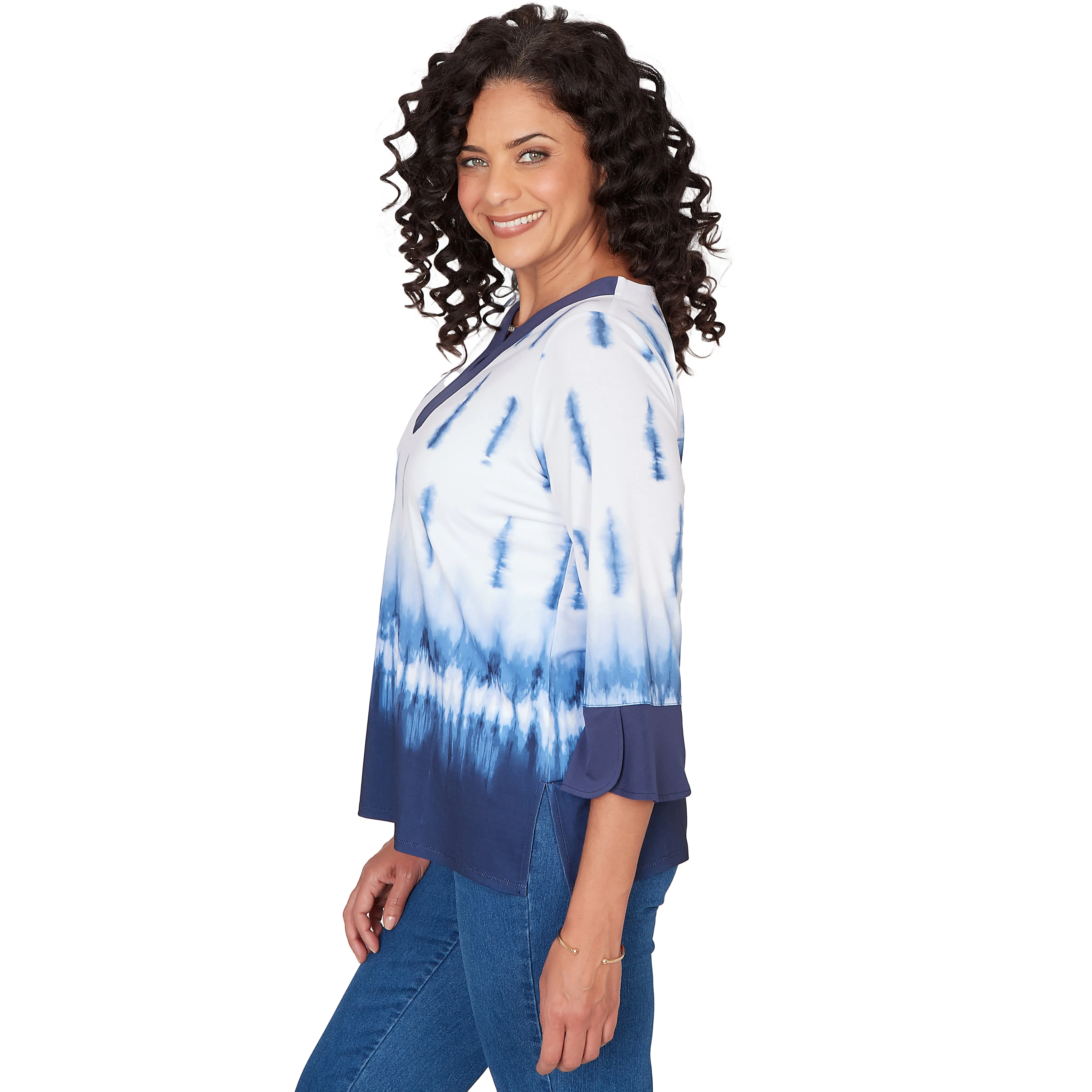 Alfred Dunner Tie Dye Border Split Neck Top sold by Dress Barn product image thumbnail 4