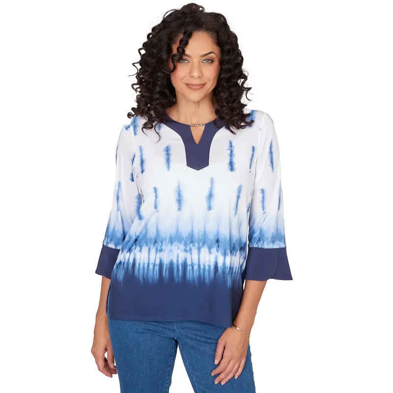 Alfred Dunner Tie Dye Border Split Neck Top made by Dress Barn